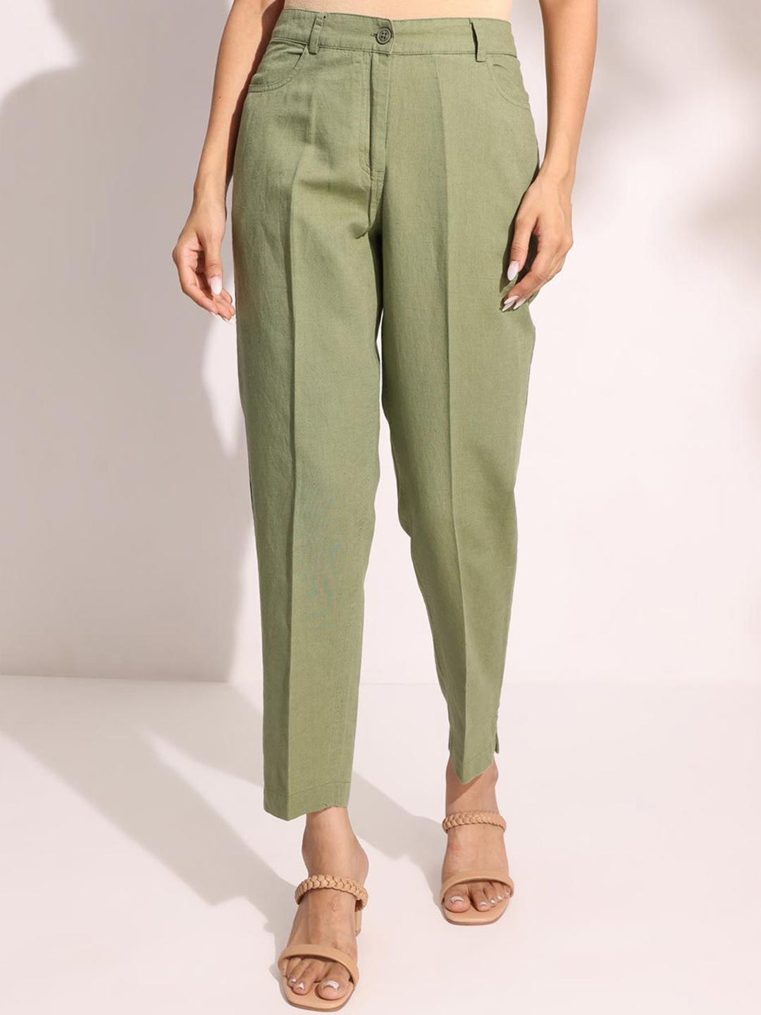 

Fabindia Women Mid-Rise Trousers, Green