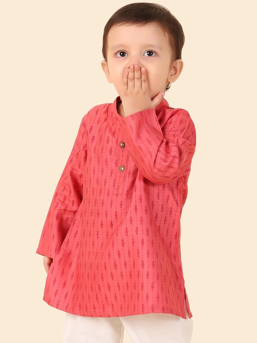 

Fabindia Boys Striped Thread Work Kurta, Red