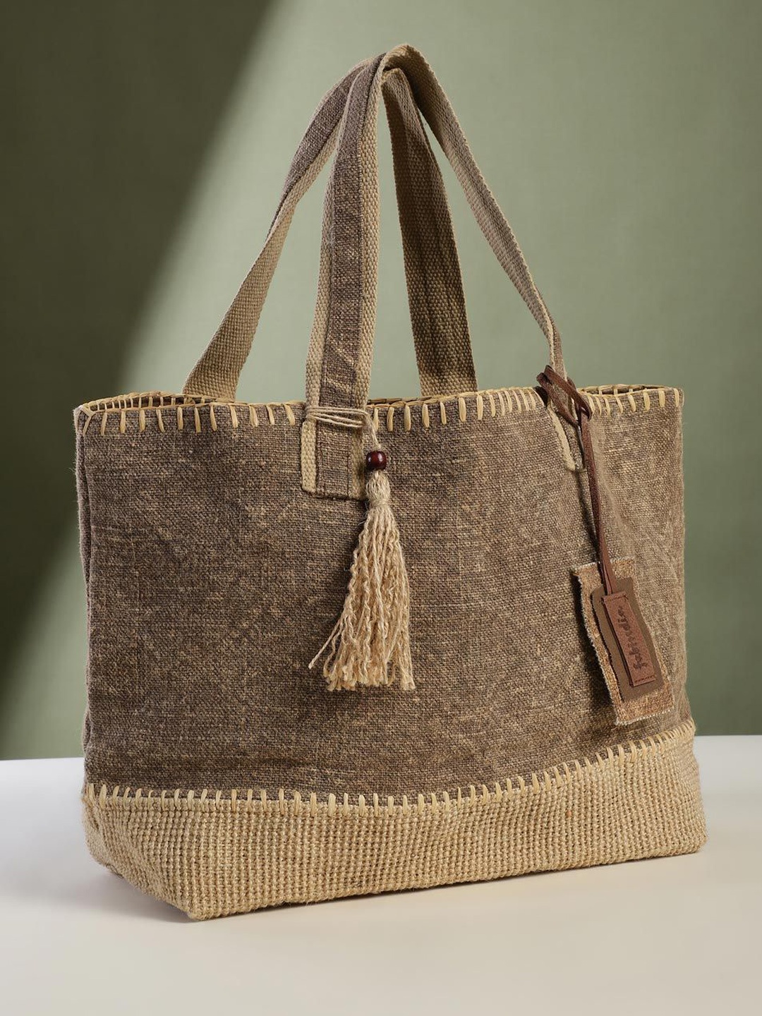 

Fabindia Oversized Shopper Tote Bag with Tasselled, Beige