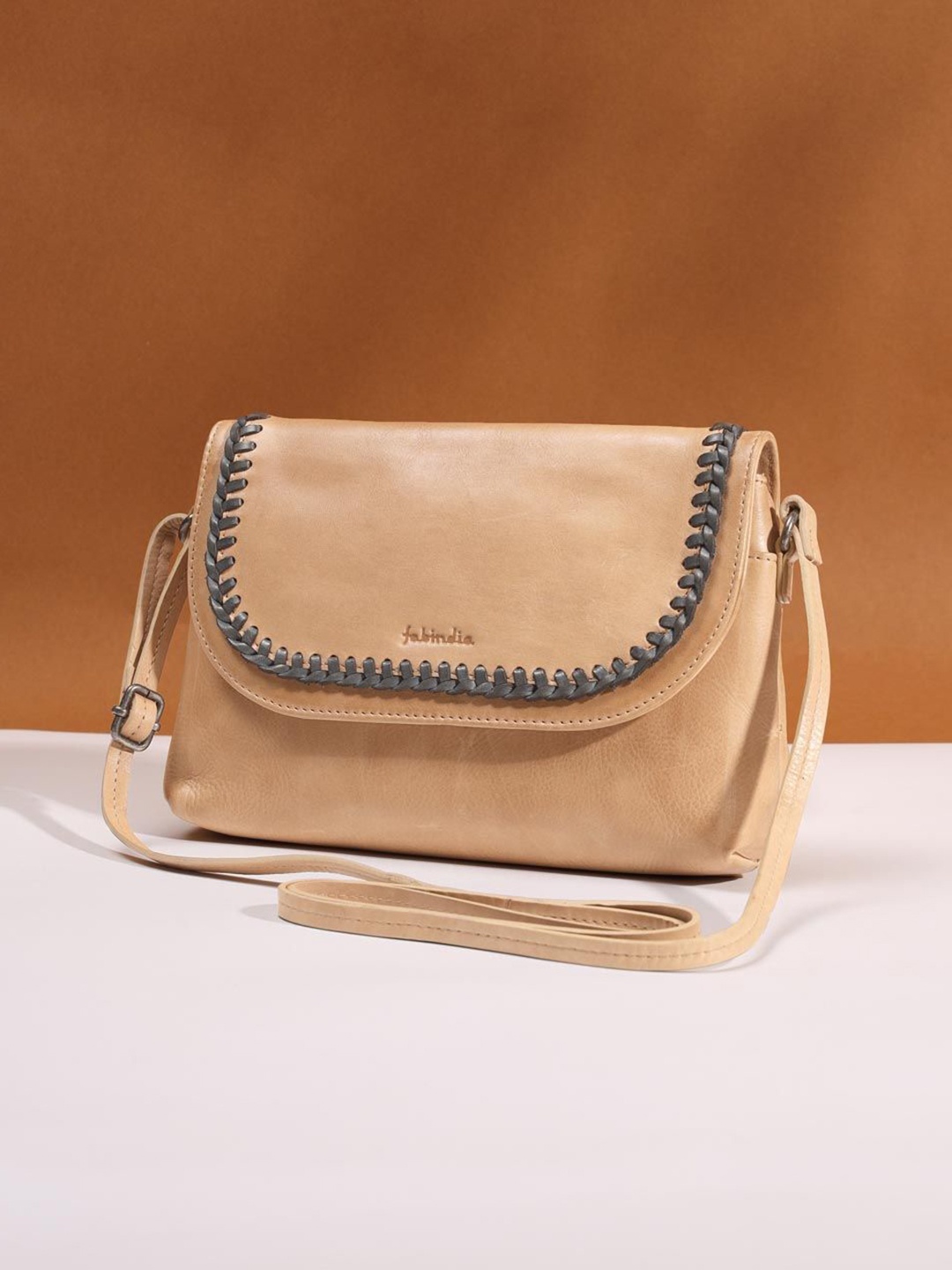 

Fabindia Leather Half Moon Sling Bag, Brown
