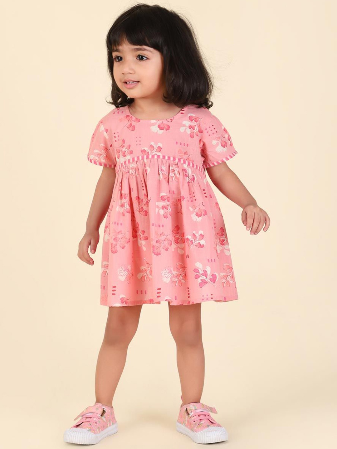 

Fabindia Girls Floral Print A-Line Dress, Pink