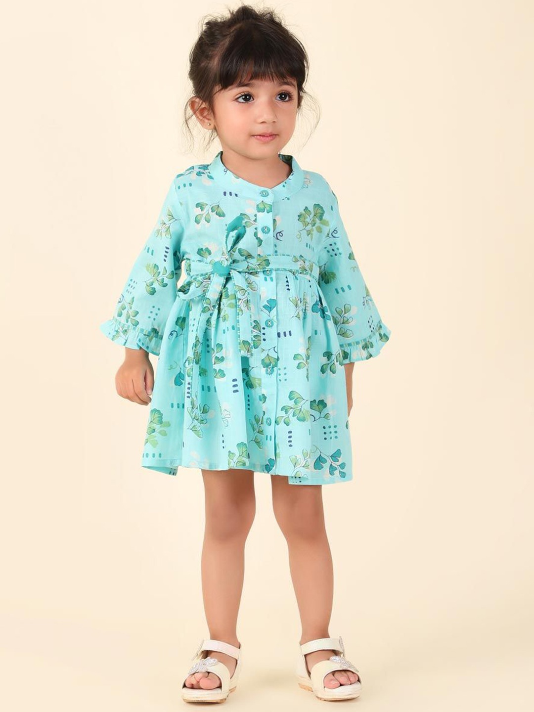 

Fabindia Printed Bell Sleeves A-Line Dress, Blue