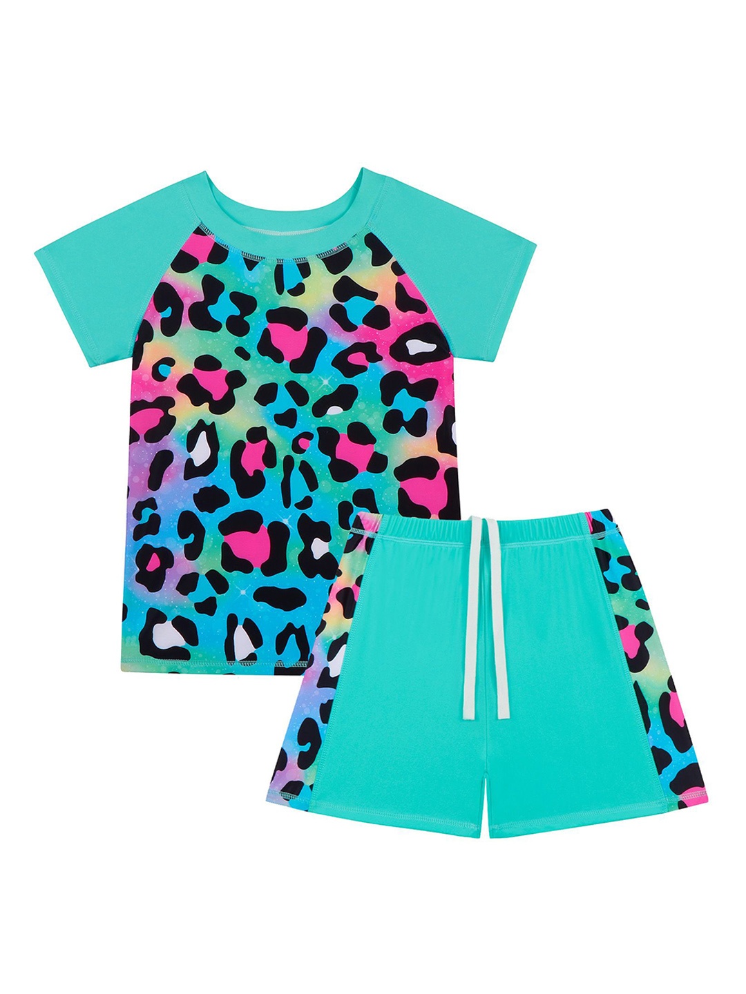 

StyleCast x Revolte animal Printed Round Neck Tshirt and Shorts swim set, Green