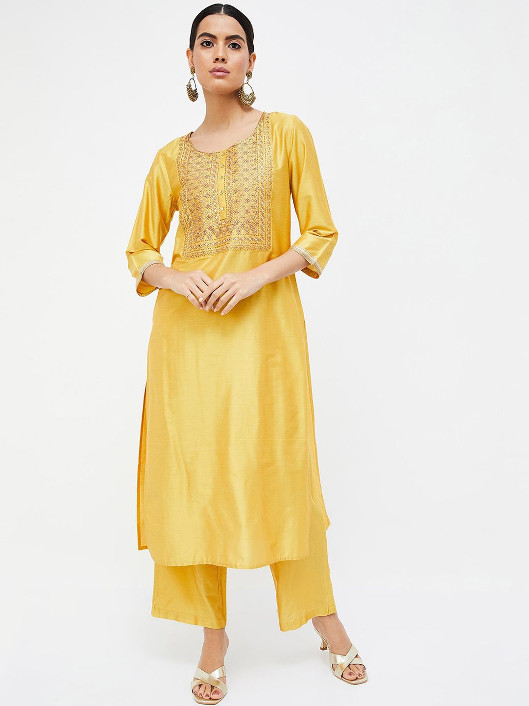 

Melange by Lifestyle Ethnic Motifs Yoke Design Thread Work Kurta With Pyjamas & Dupatta, Yellow