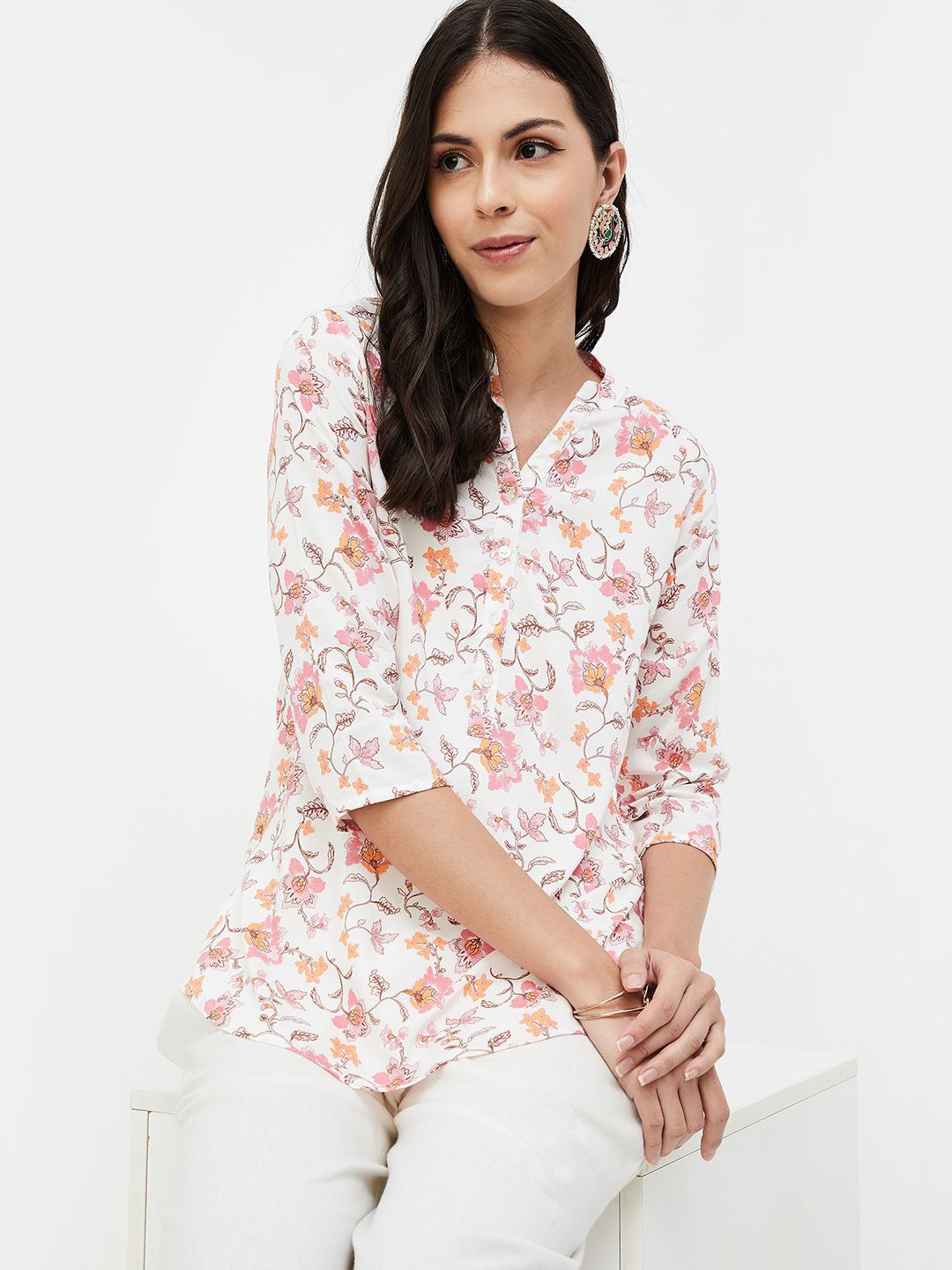 

Melange by Lifestyle Floral Printed Kurti, Off white