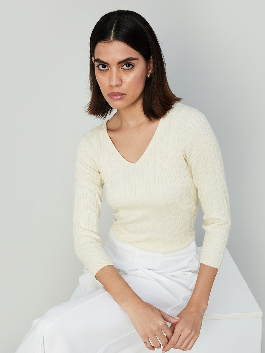 

CODE by Lifestyle Women Striped Fitted Top, Cream