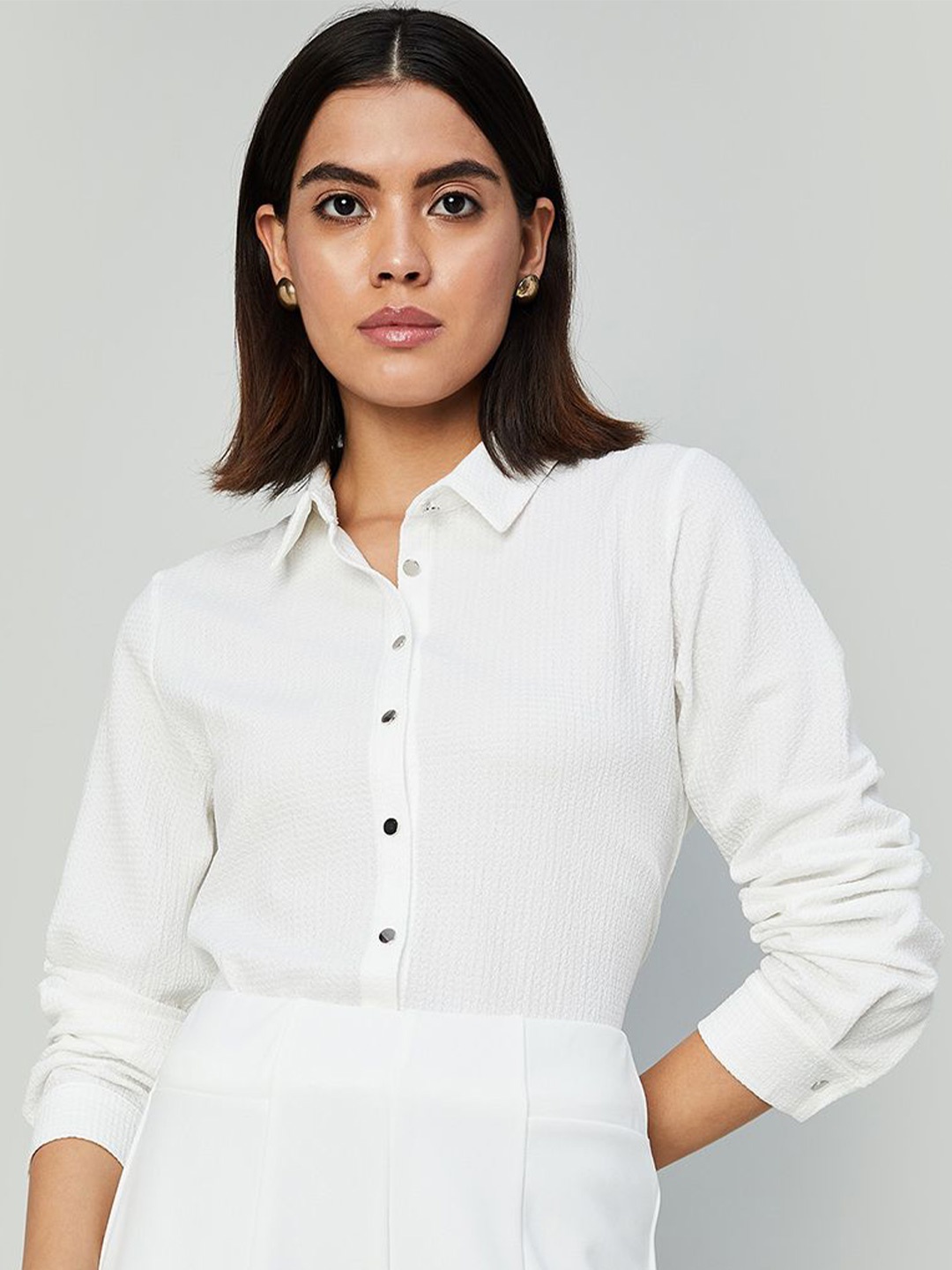 

CODE by Lifestyle Women Self Design Shirt Style Top, White