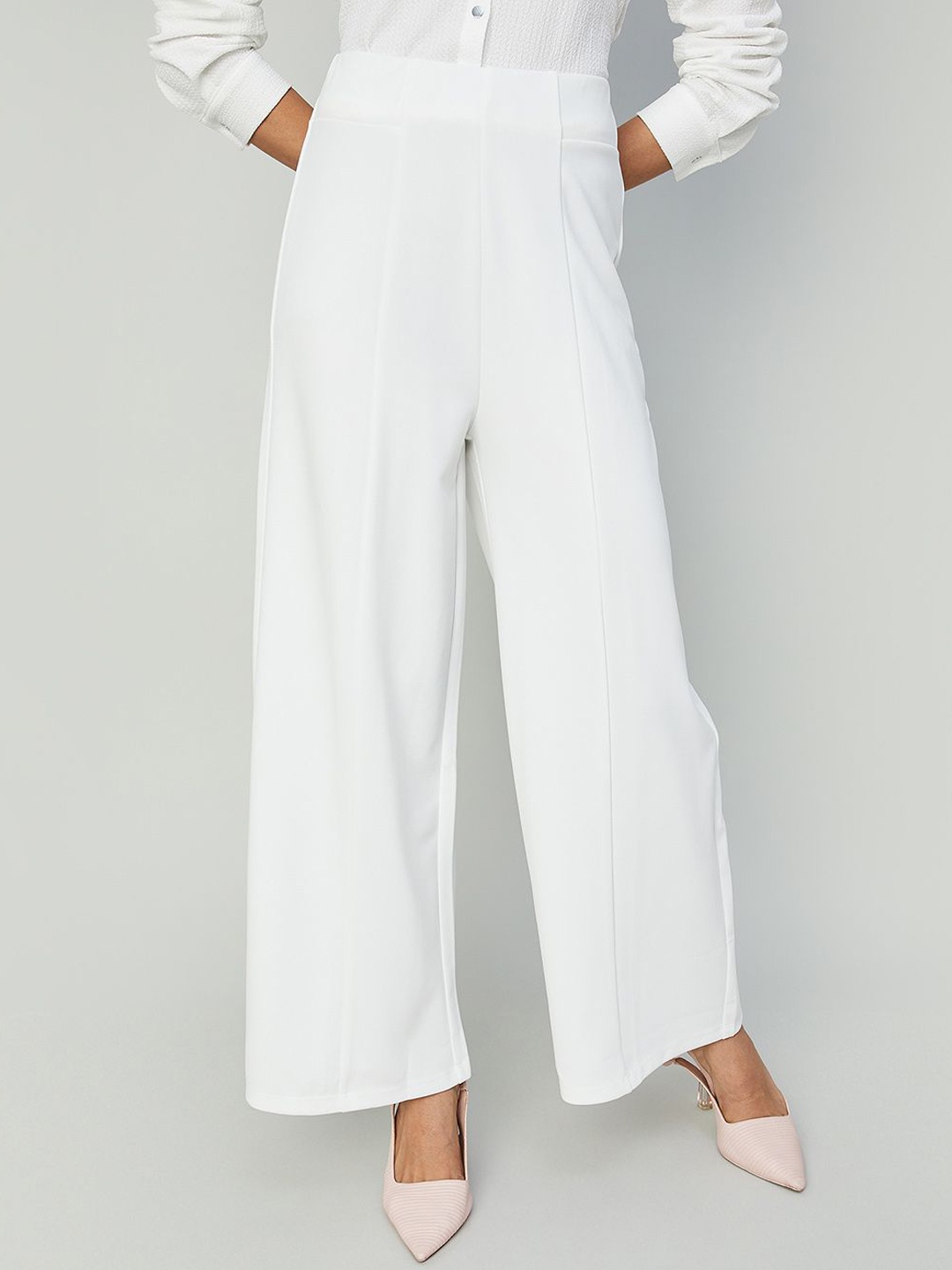 

CODE by Lifestyle Women High Rise Pleated Trousers, Off white