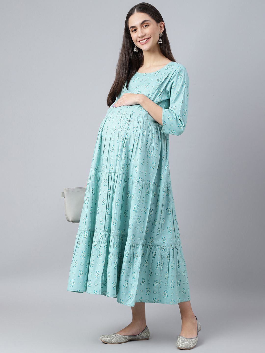 

Negen Ethnic Motifs Print Maternity A-Line Midi Dress, Blue