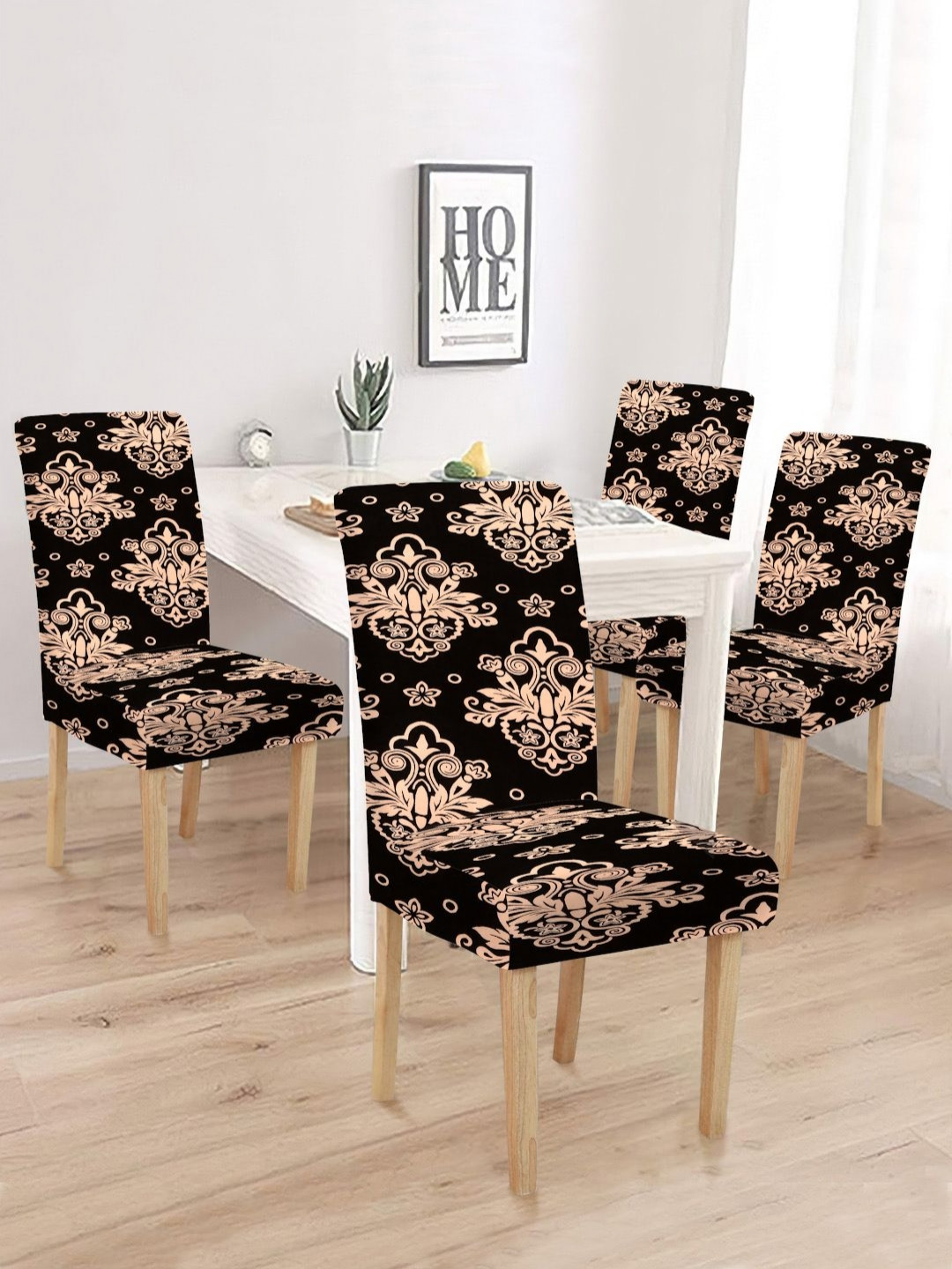 

HOSTA HOMES Black & White 4 Pieces Printed Chair Cover