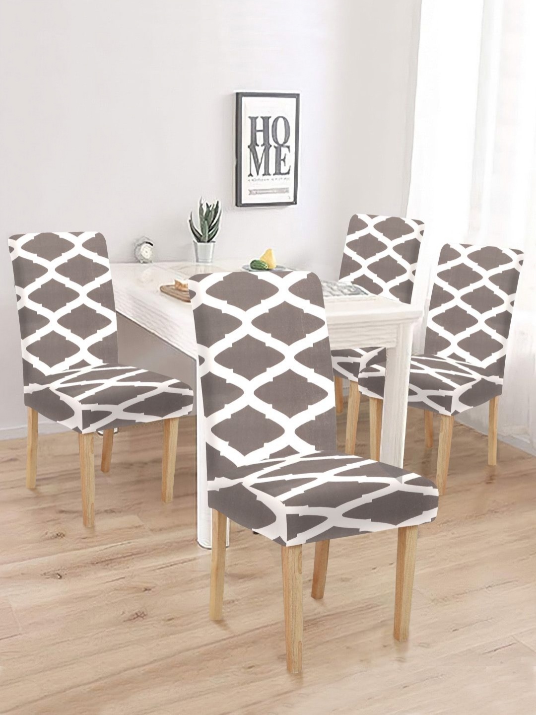 

HOSTA HOMES Grey & White 4 Pieces Printed Chair Cover