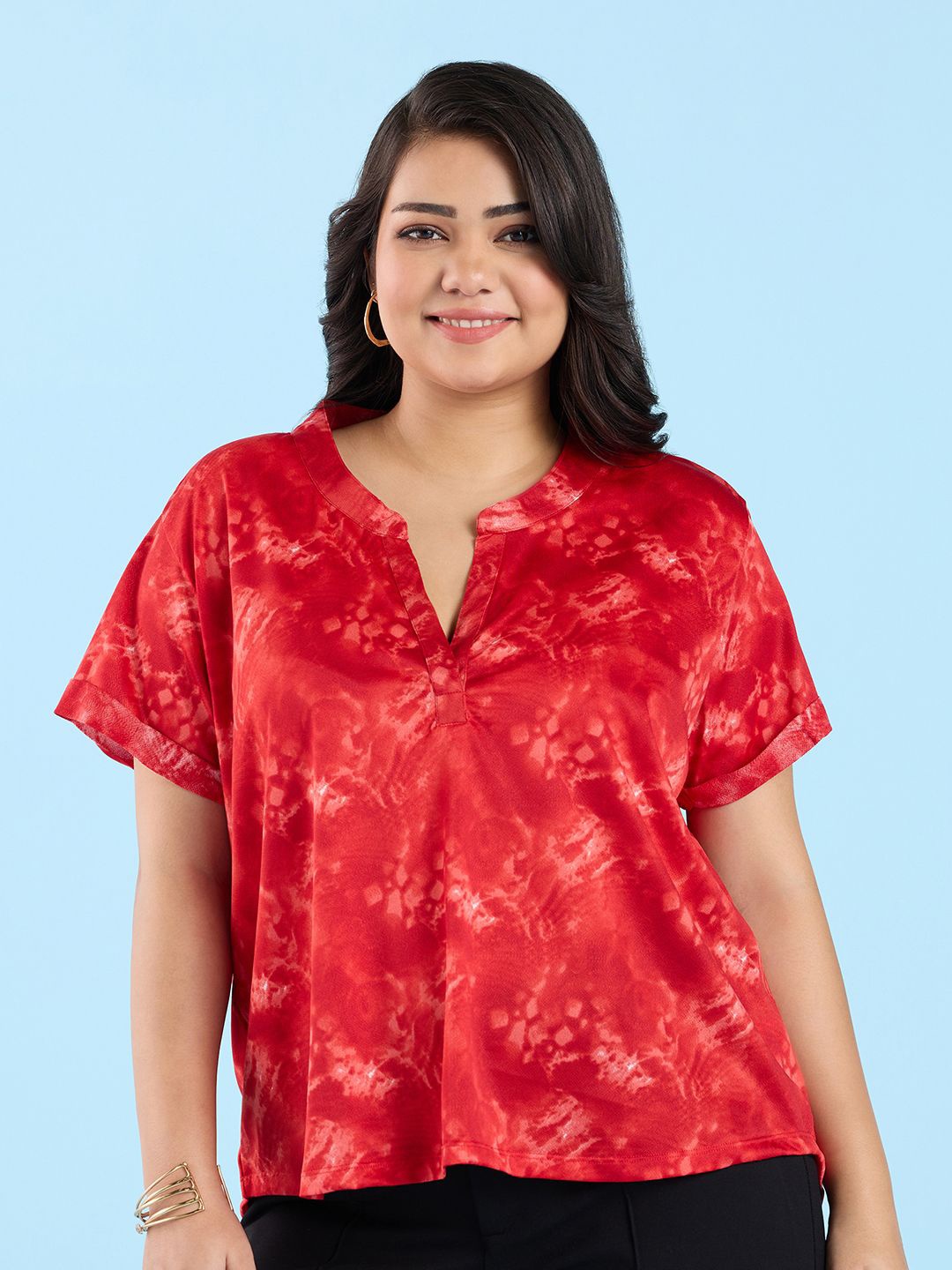 

Big Hello - The Plus Life Floral Cotton Top, Red