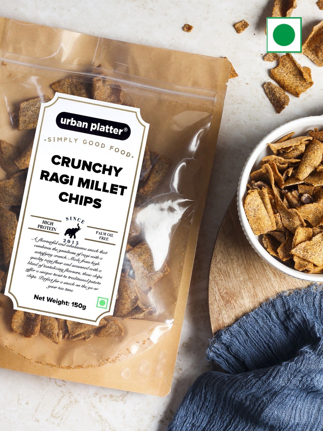 

URBAN PLATTER Crunchy Ragi Millet Chips Munchies- 150g, Brown