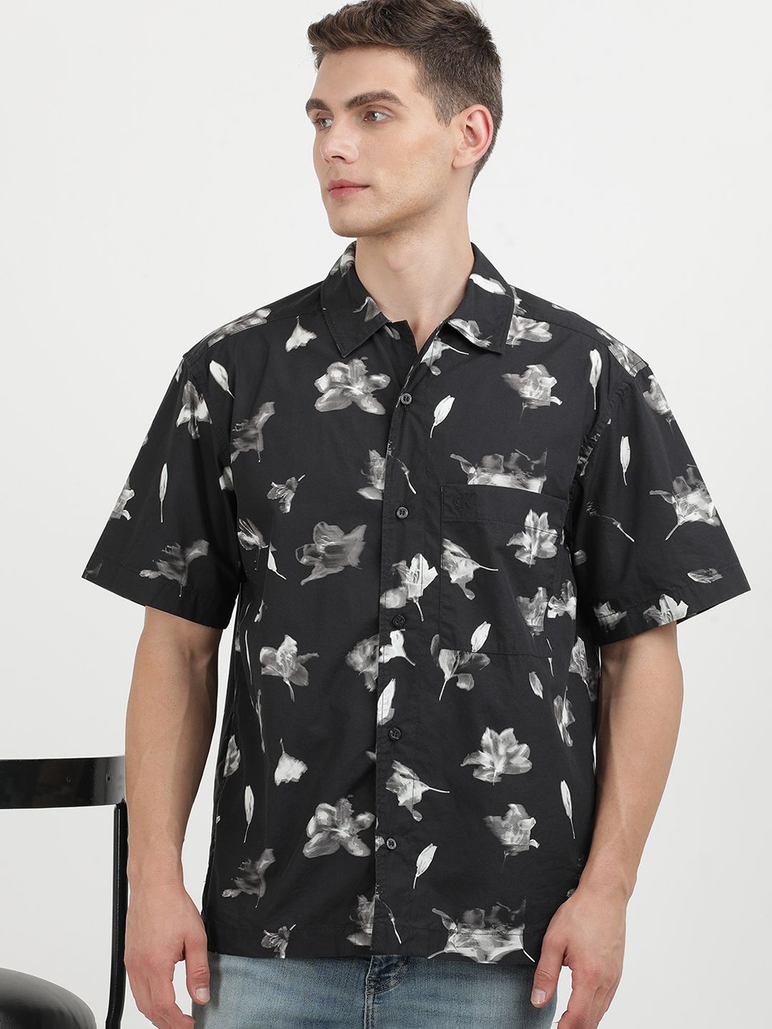 

Calvin Klein Men Cotton Floral Opaque Printed Casual Shirt, Black