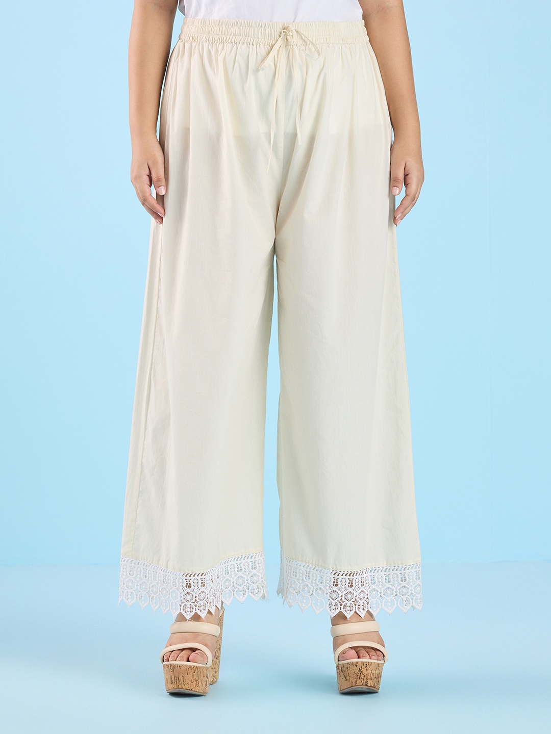 

Big Hello - The Plus Life Women Solid Cotton Wide Leg Palazzos, Off white