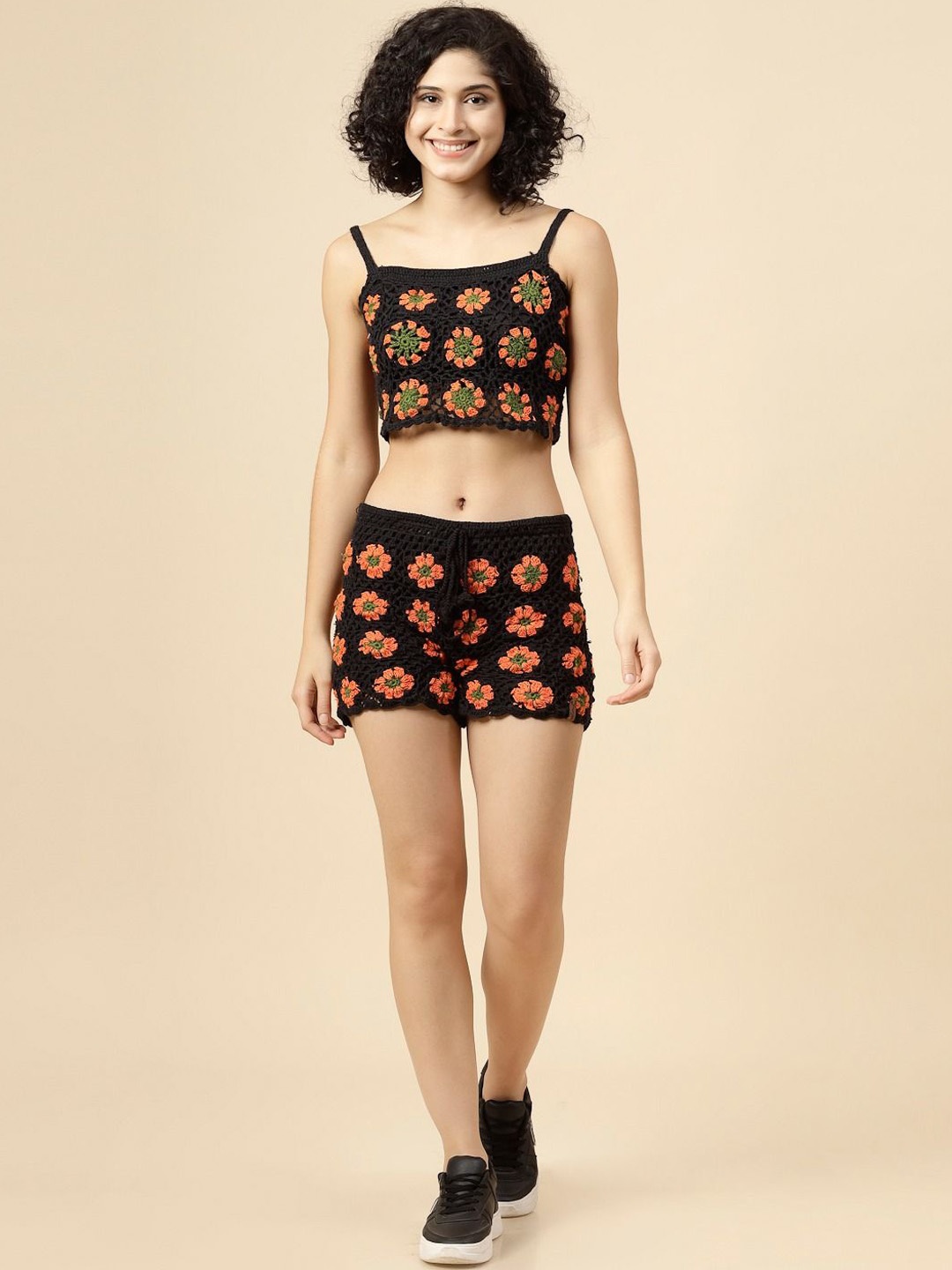 

Velvery Floral Pure Cotton Top & Shorts, Black