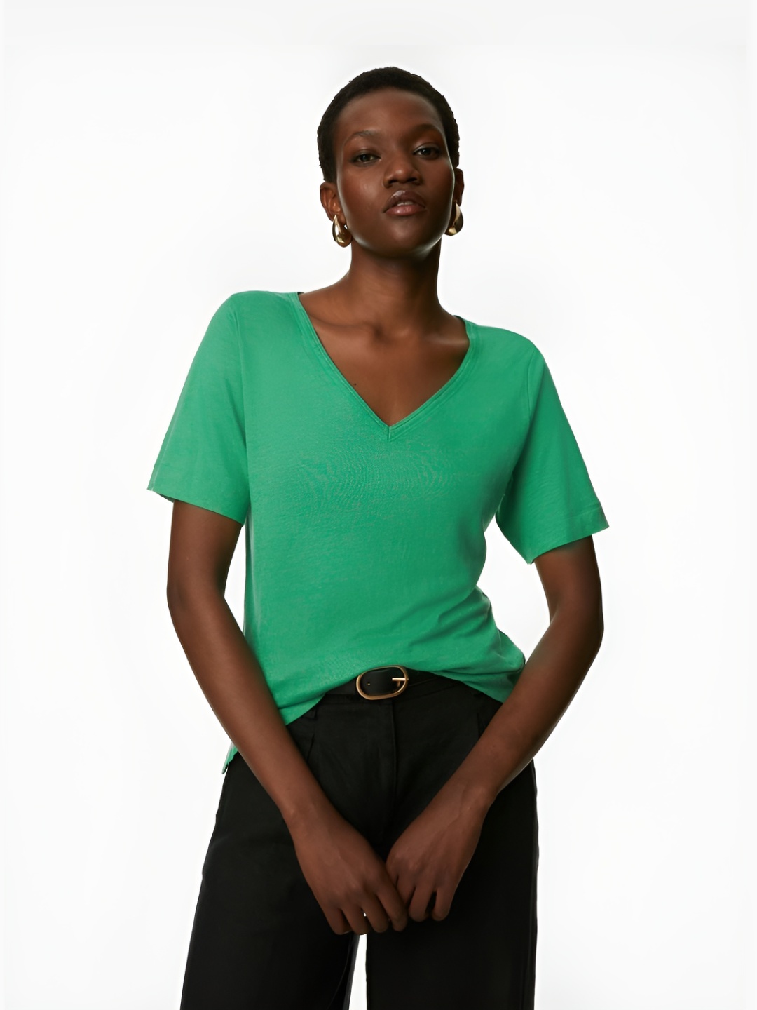 

Marks & Spencer Women V-Neck Pockets T-shirt, Green