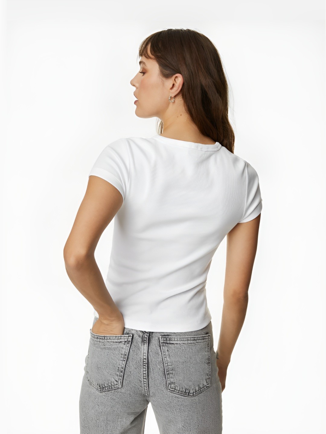 

Marks & Spencer Women Solid Round Neck Cotton Slim Fit T-shirt, White