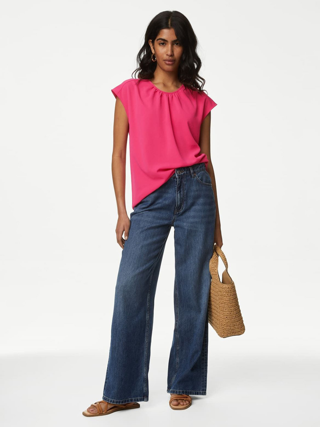 

Marks & Spencer Solid Short Sleeves Top, Pink