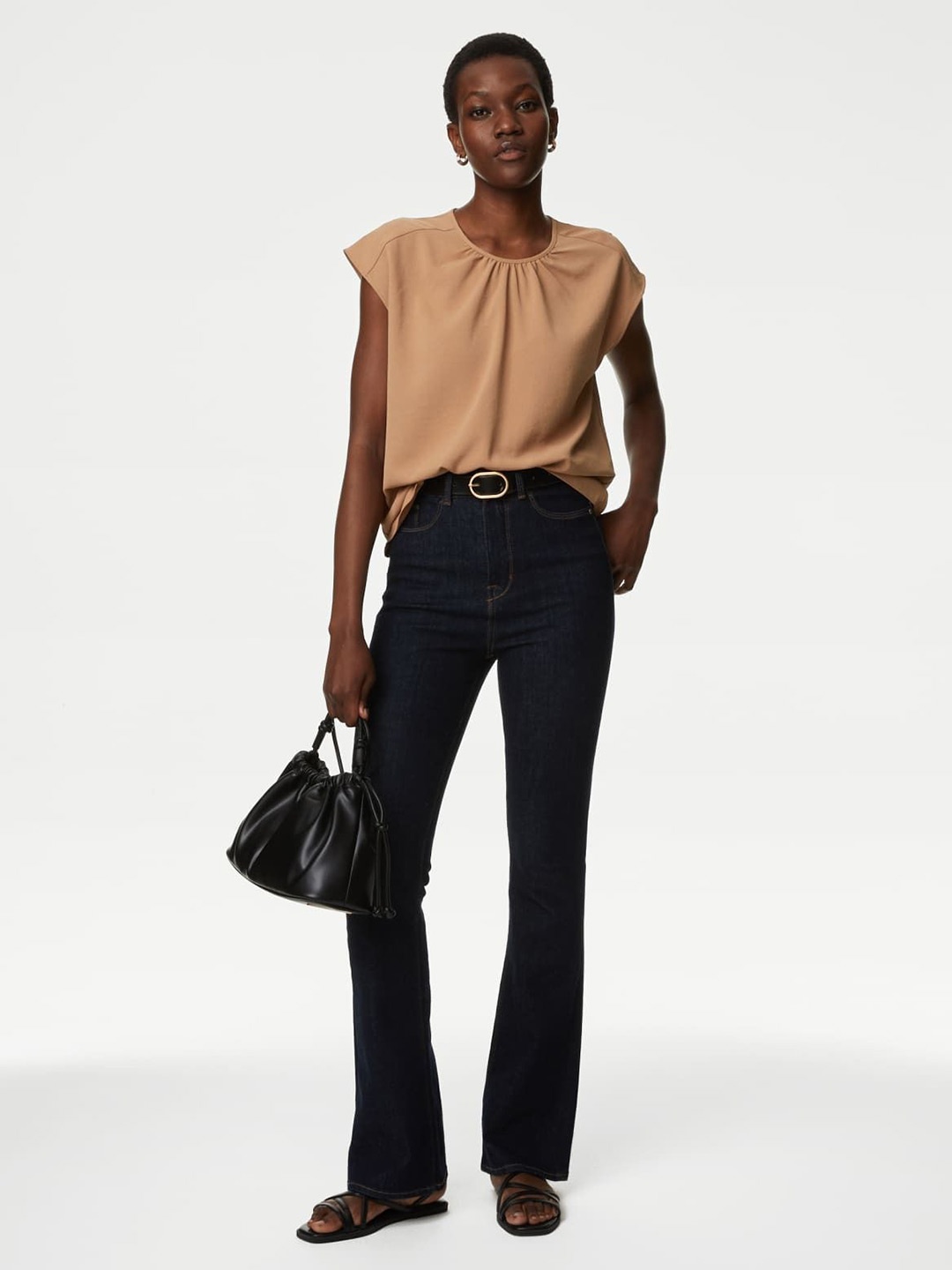 

Marks & Spencer polyester cap sleeves solid Top, Brown