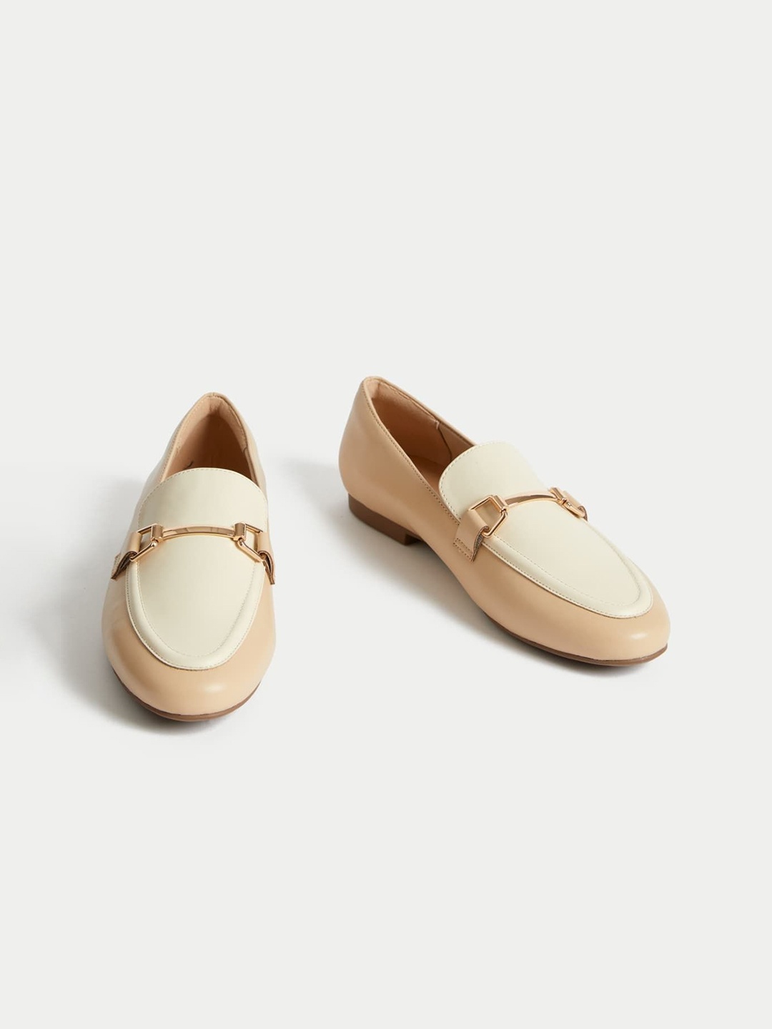 

Marks & Spencer Women Colourblocked Loafers With Buckles, Beige