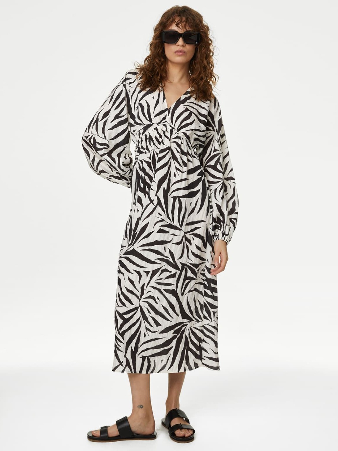 

Marks & Spencer Animal Print empire Midi Dress, Black