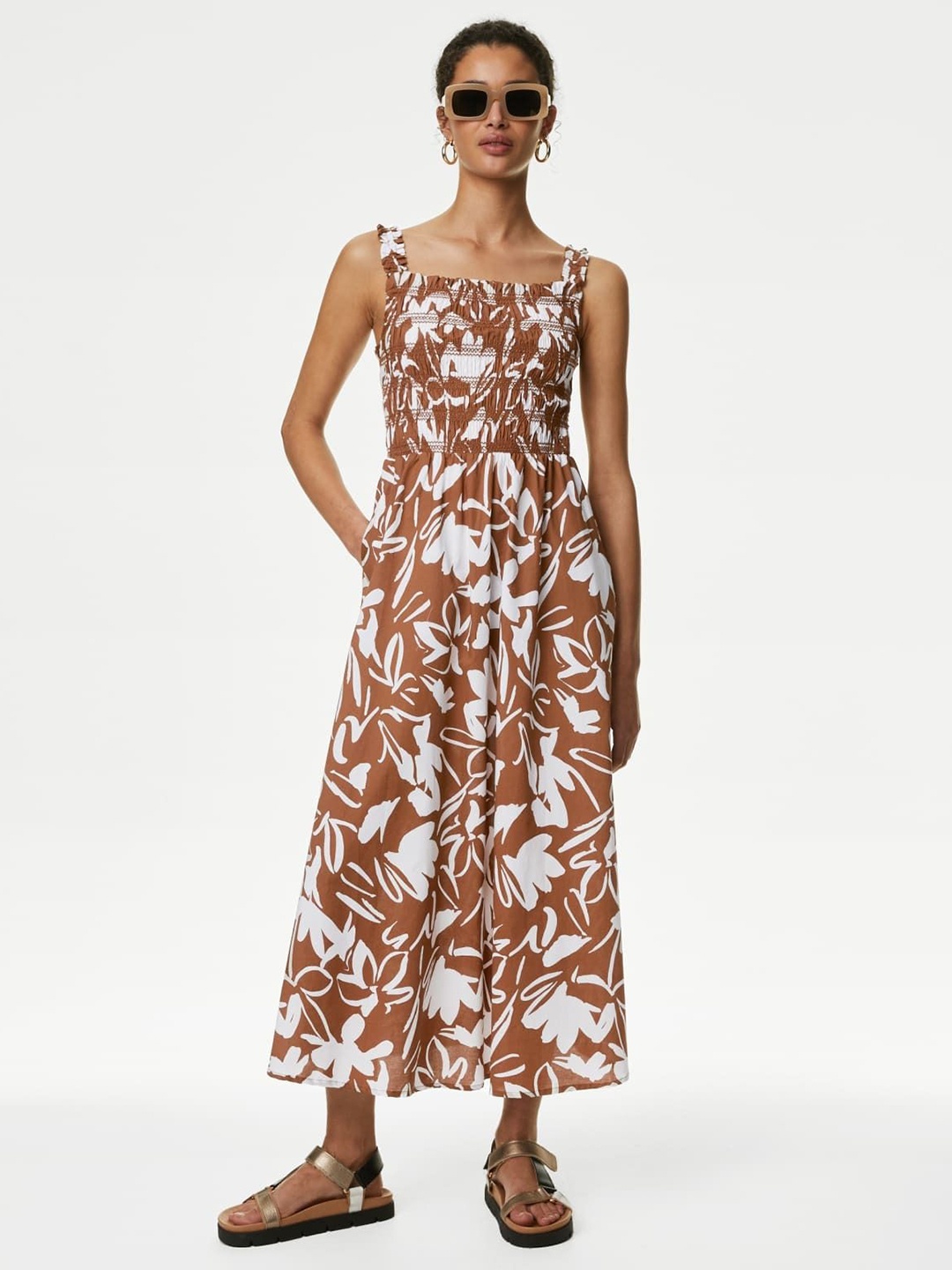 

Marks & Spencer Print Fit & Flare Maxi Dress, Brown