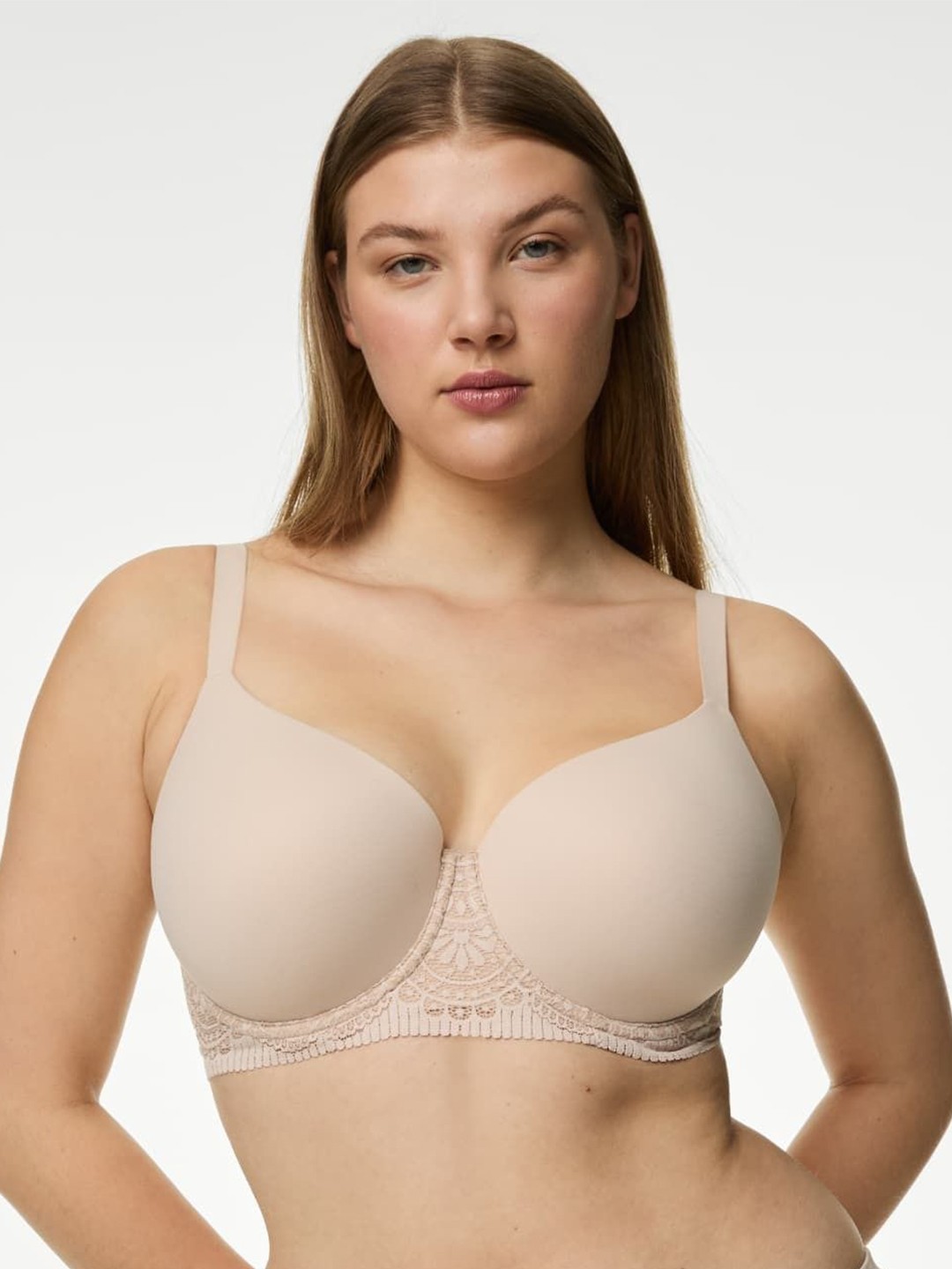 

Marks & Spencer Lace Lightly Padded T-shirt Bra -All Day Comfort, Nude