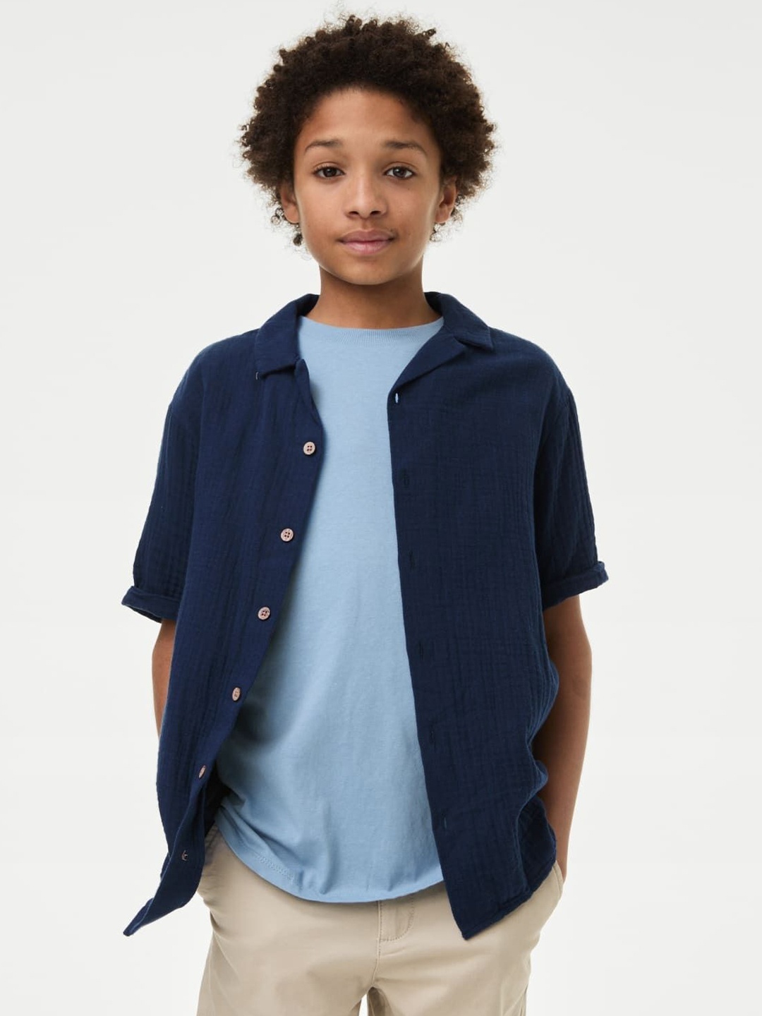 

Marks & Spencer Boys Opaque Casual Shirt & T-Shirt Set, Navy blue