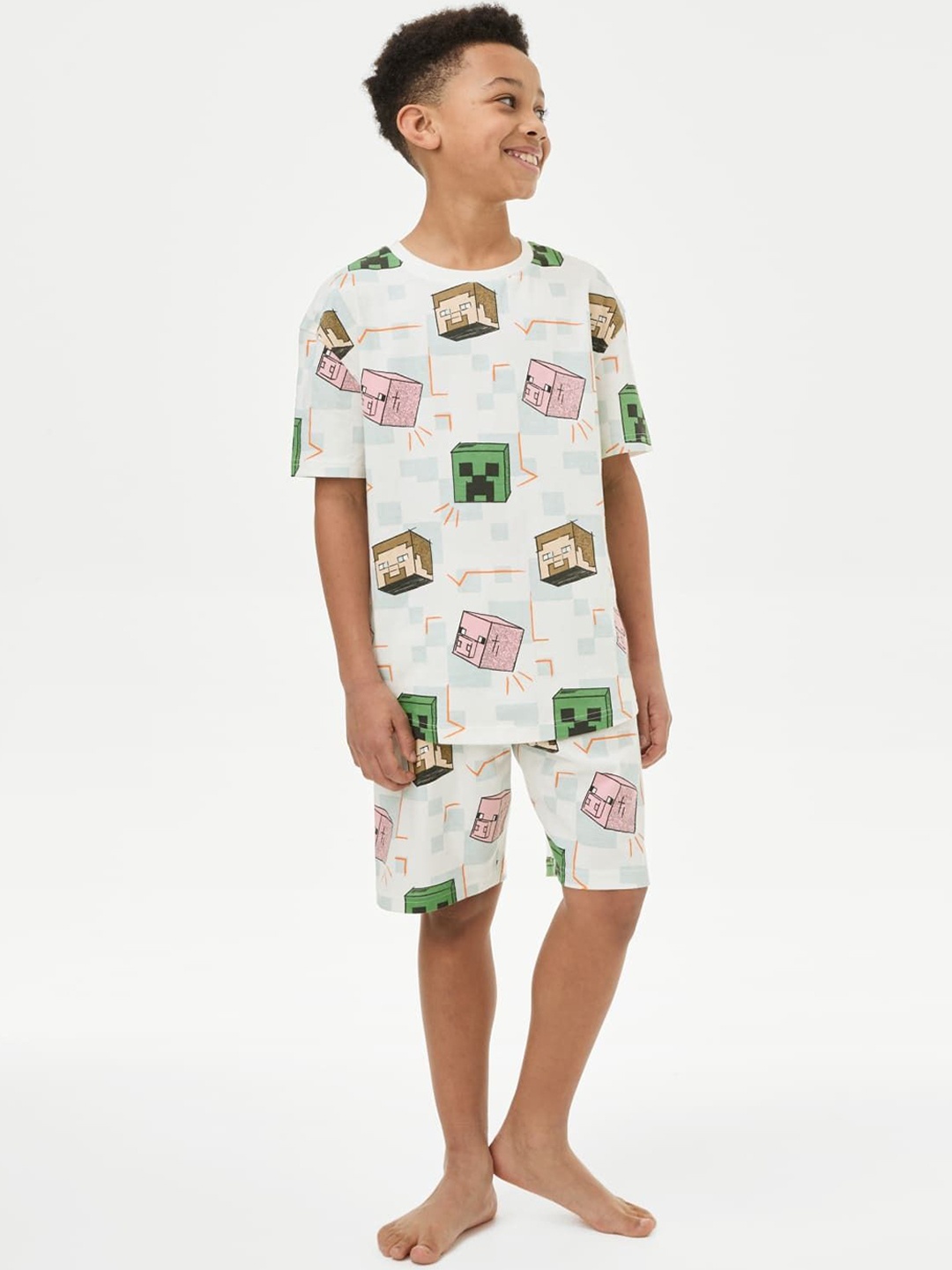 

Marks & Spencer Boys Graphic Printed Cotton T-shirt With Shorts T865090CECRU MIX-ECRU MIX, Off white