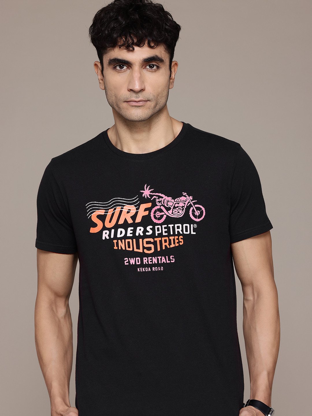 

Petrol Typography Printed Pure Cotton T-shirt, Black