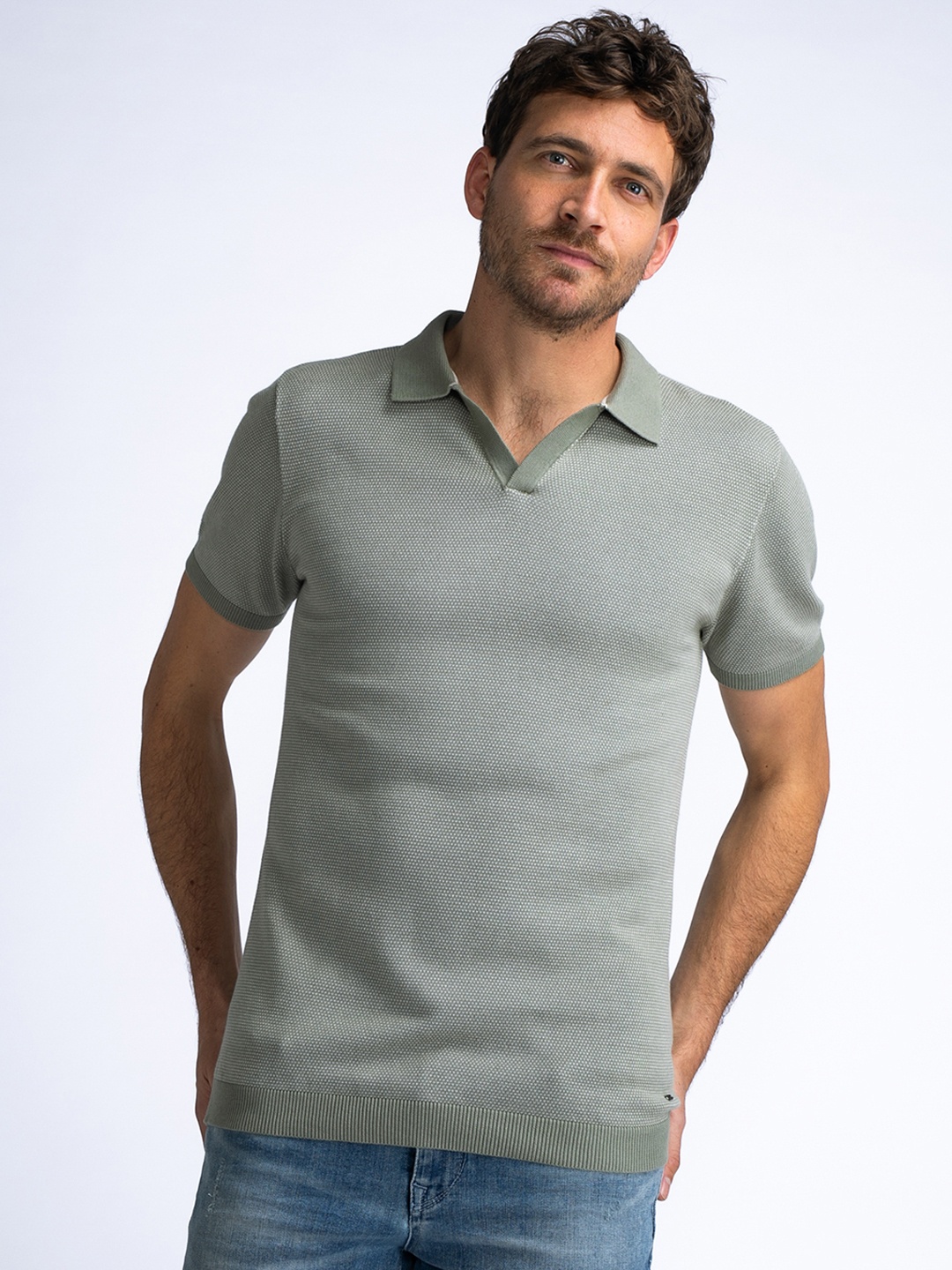 

Petrol Polo Collar Pure Cotton T-shirt, Green