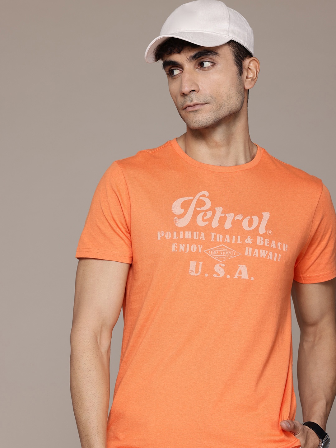 

Petrol Printed Organic Cotton T-shirt, Orange