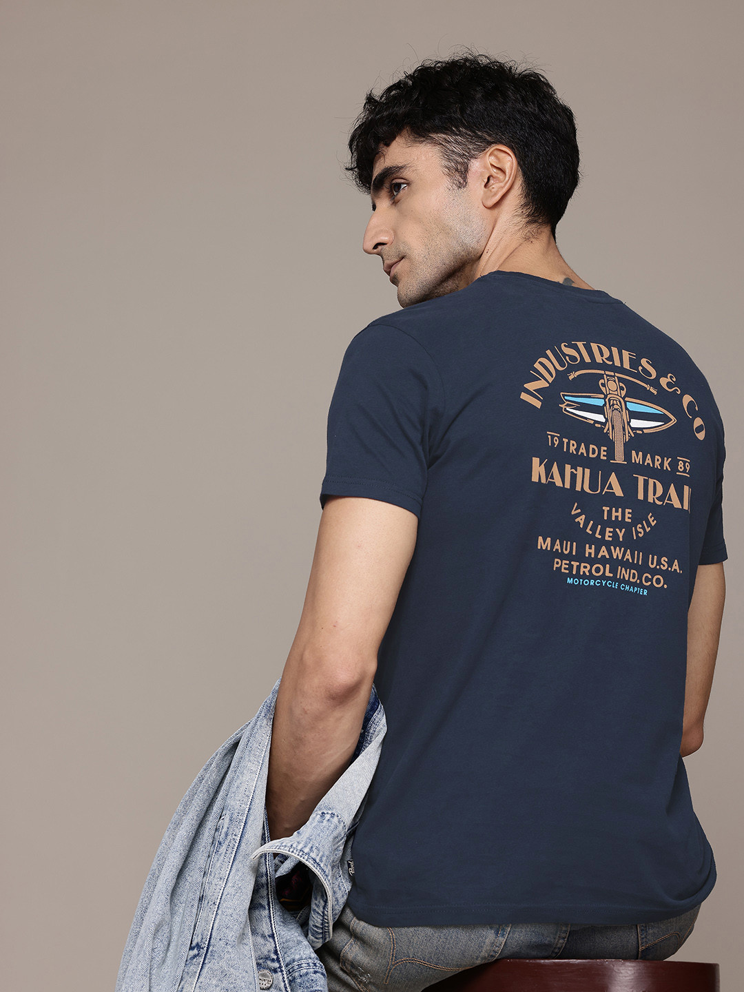 

Petrol Men Typography Printed Pure Cotton T-shirt, Navy blue
