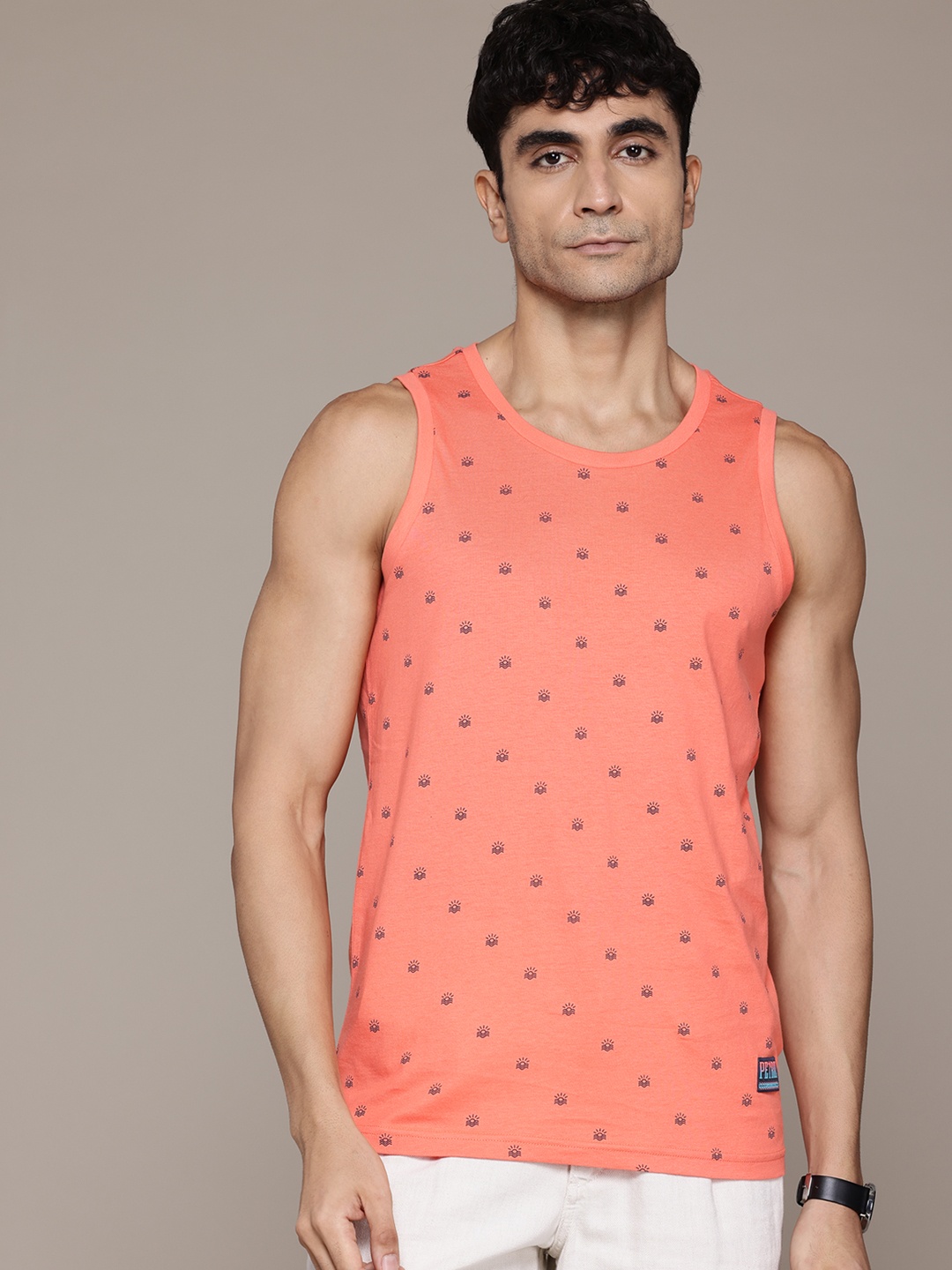 

Petrol Men Printed Pure Cotton T-shirt, Coral