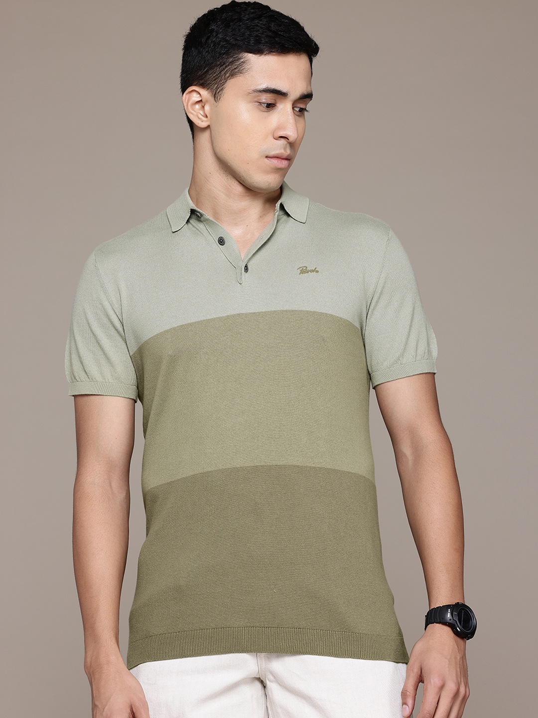 

Petrol Colourblocked Polo Cotton T-shirt, Green