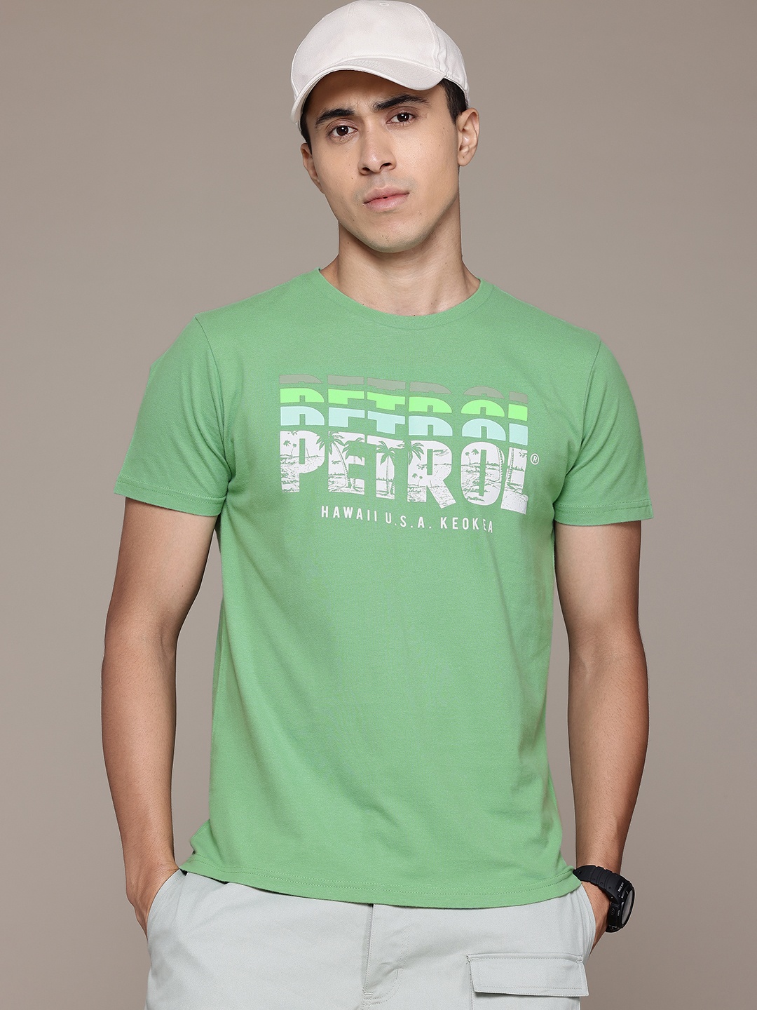 

Petrol Typography Printed Pure Cotton T-shirt, Green