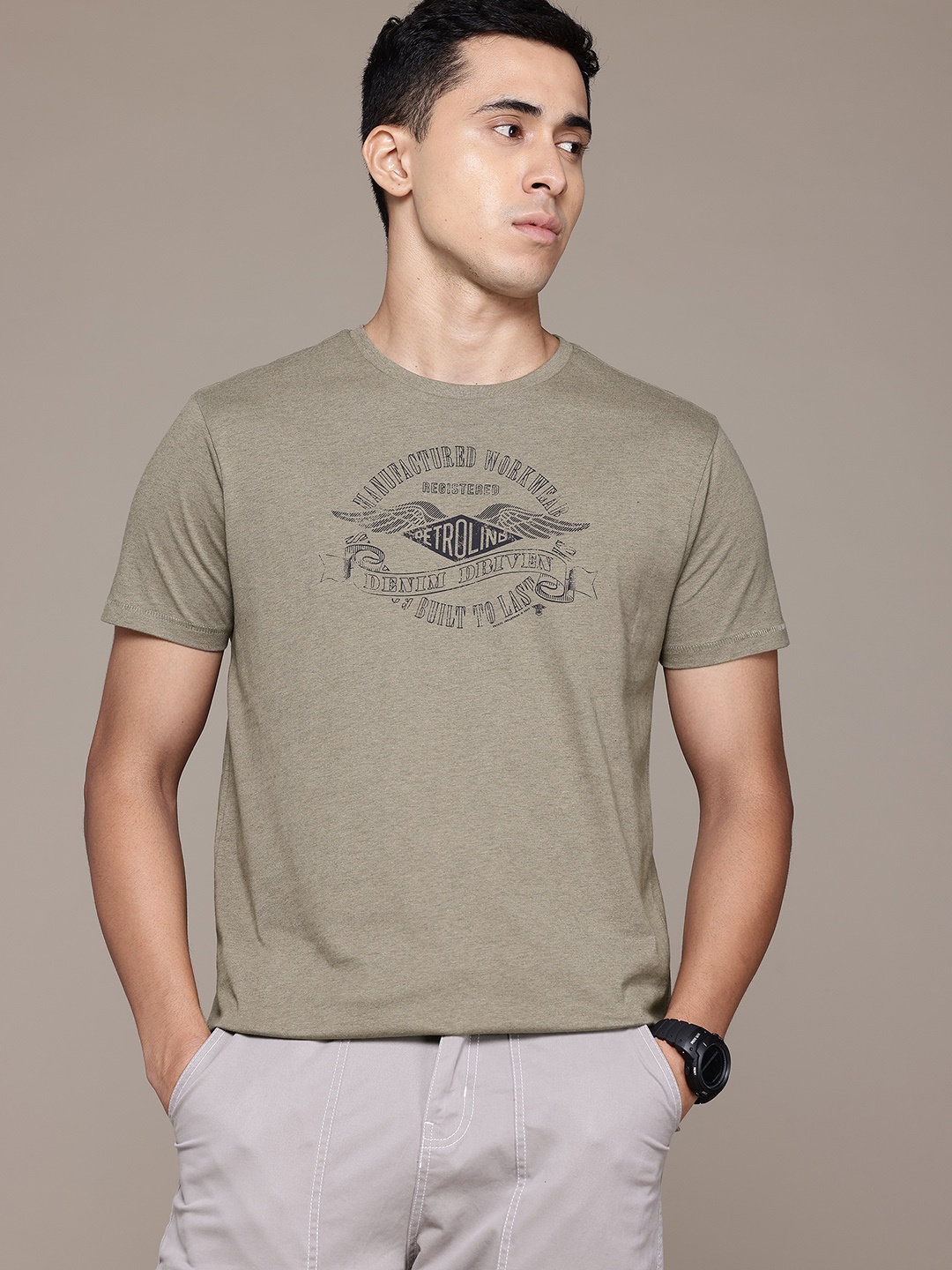 

Petrol Men Printed T-shirt, Taupe