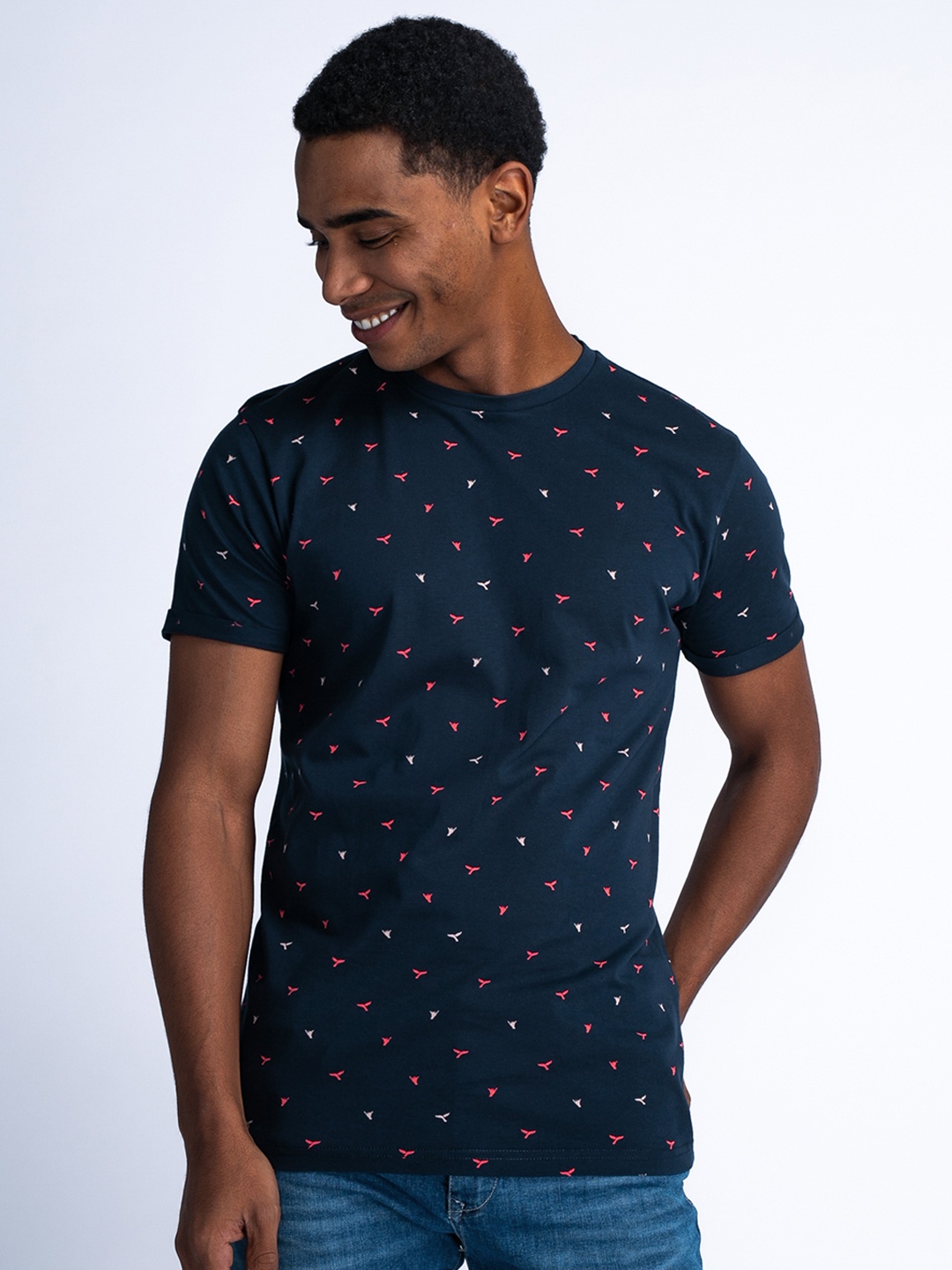 

Petrol Regular Fit Printed Pure Cotton T-shirt, Navy blue