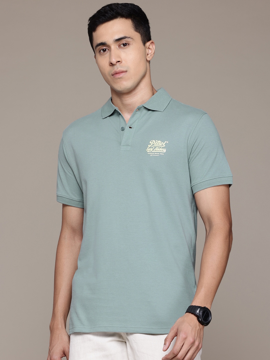 

Petrol Pure Cotton Polo Collar T-shirt, Blue