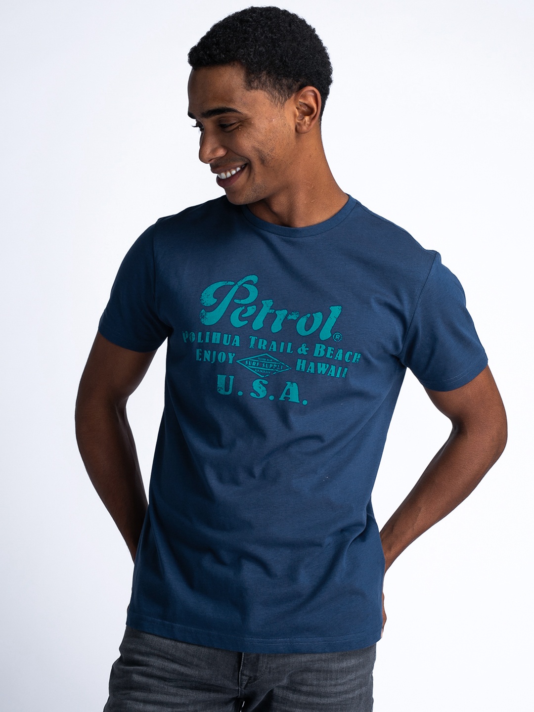 

Petrol Printed Pure Cotton T-shirt, Blue