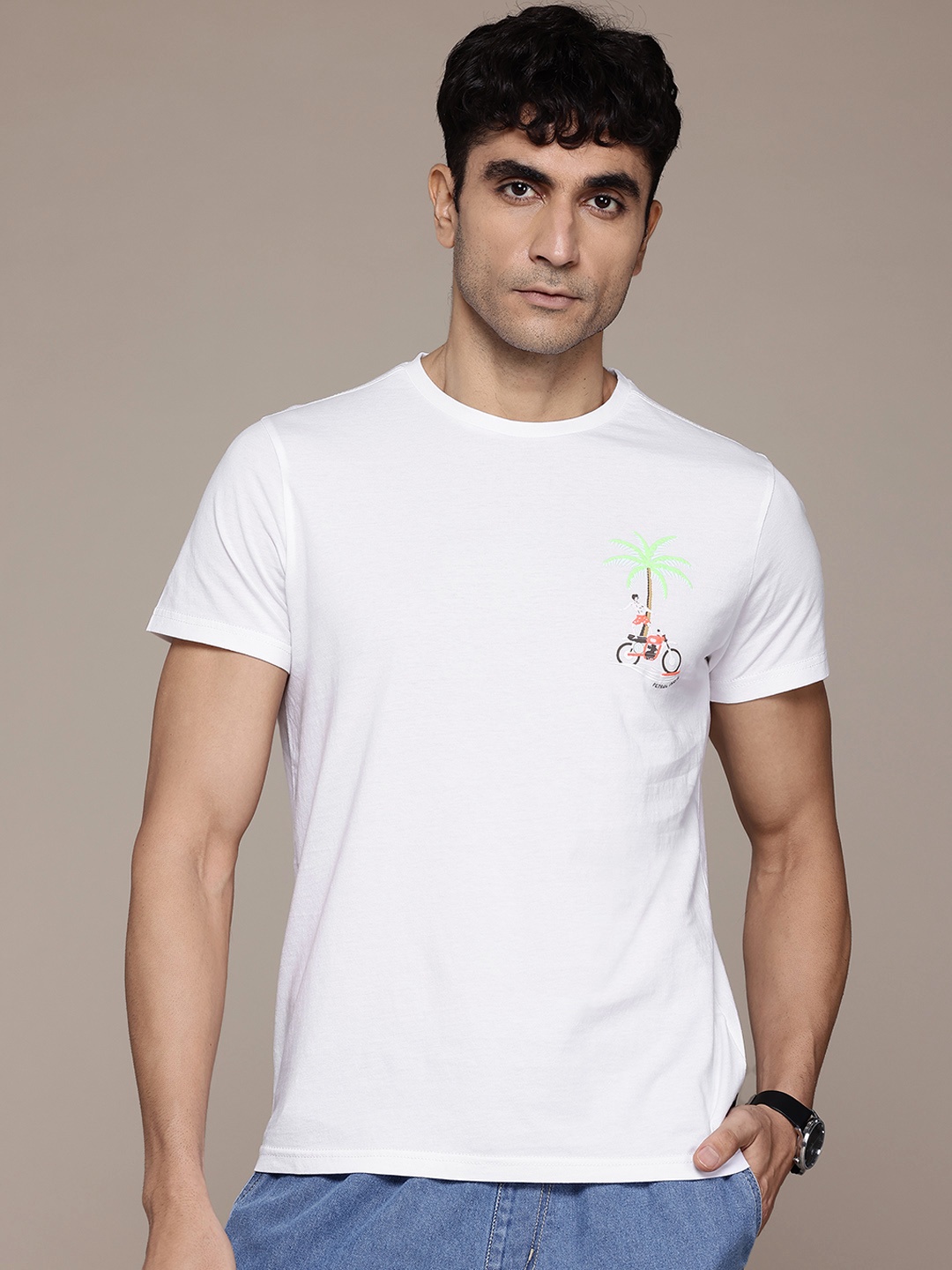 

Petrol Men Tropical Pure Cotton T-shirt, White