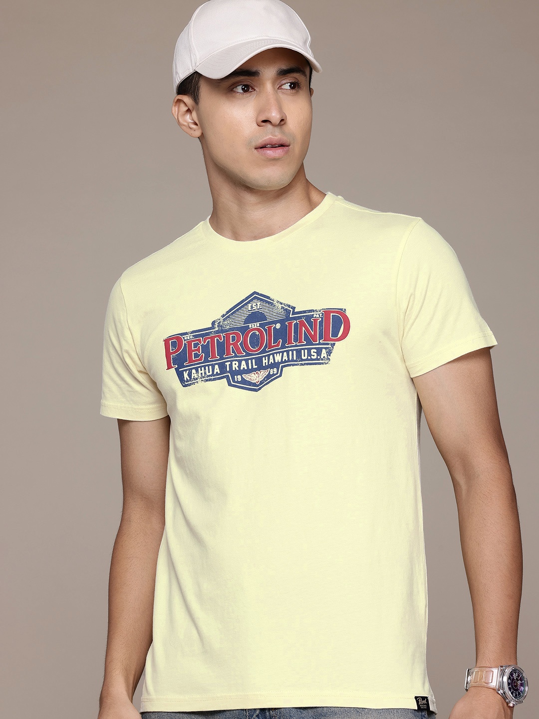 

Petrol Men Typography Printed Pure Cotton T-shirt, Yellow