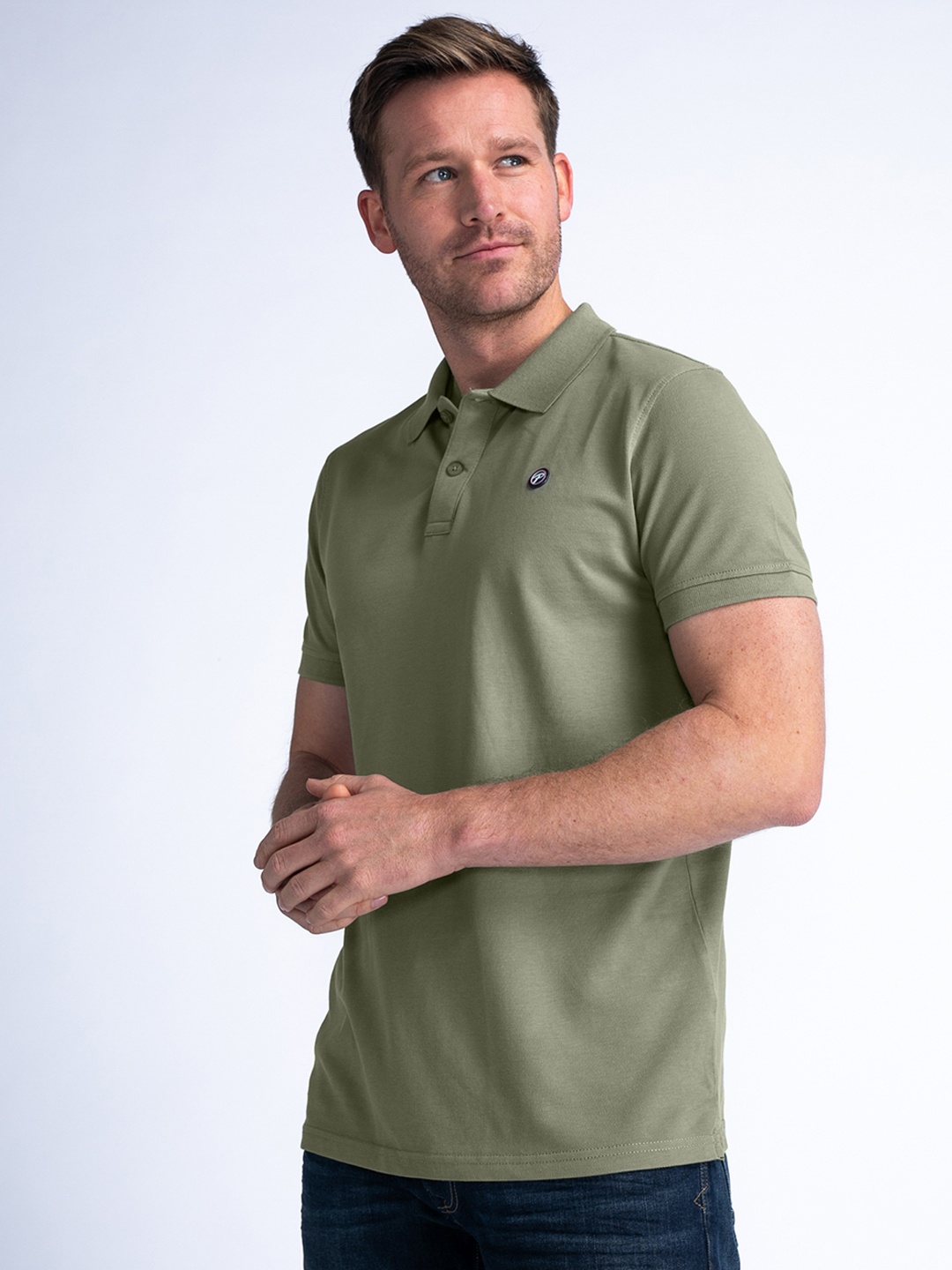 

Petrol Pure Cotton Polo Collar T-shirt, Olive