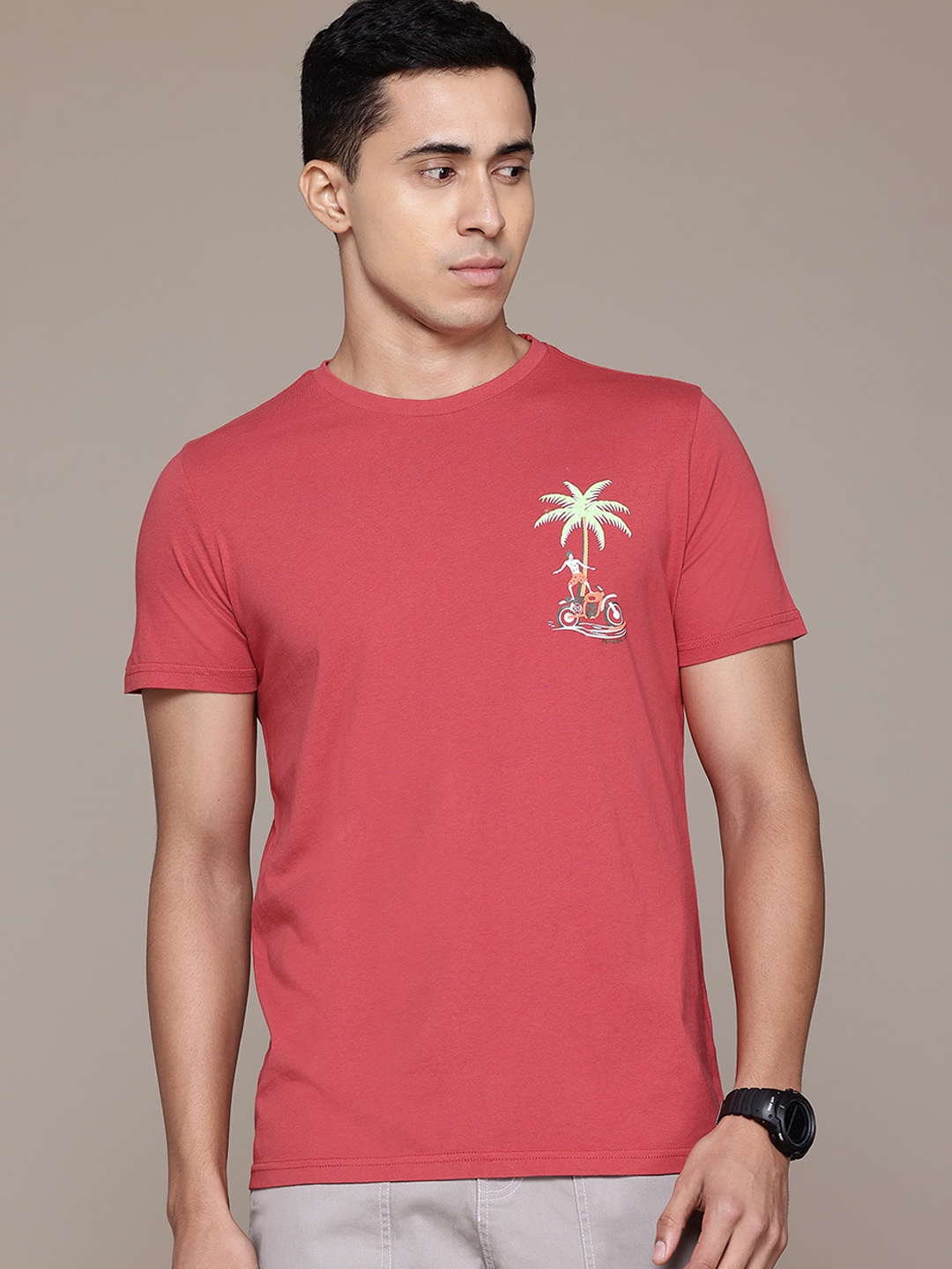 

Petrol Men Tropical Pure Cotton T-shirt, Red