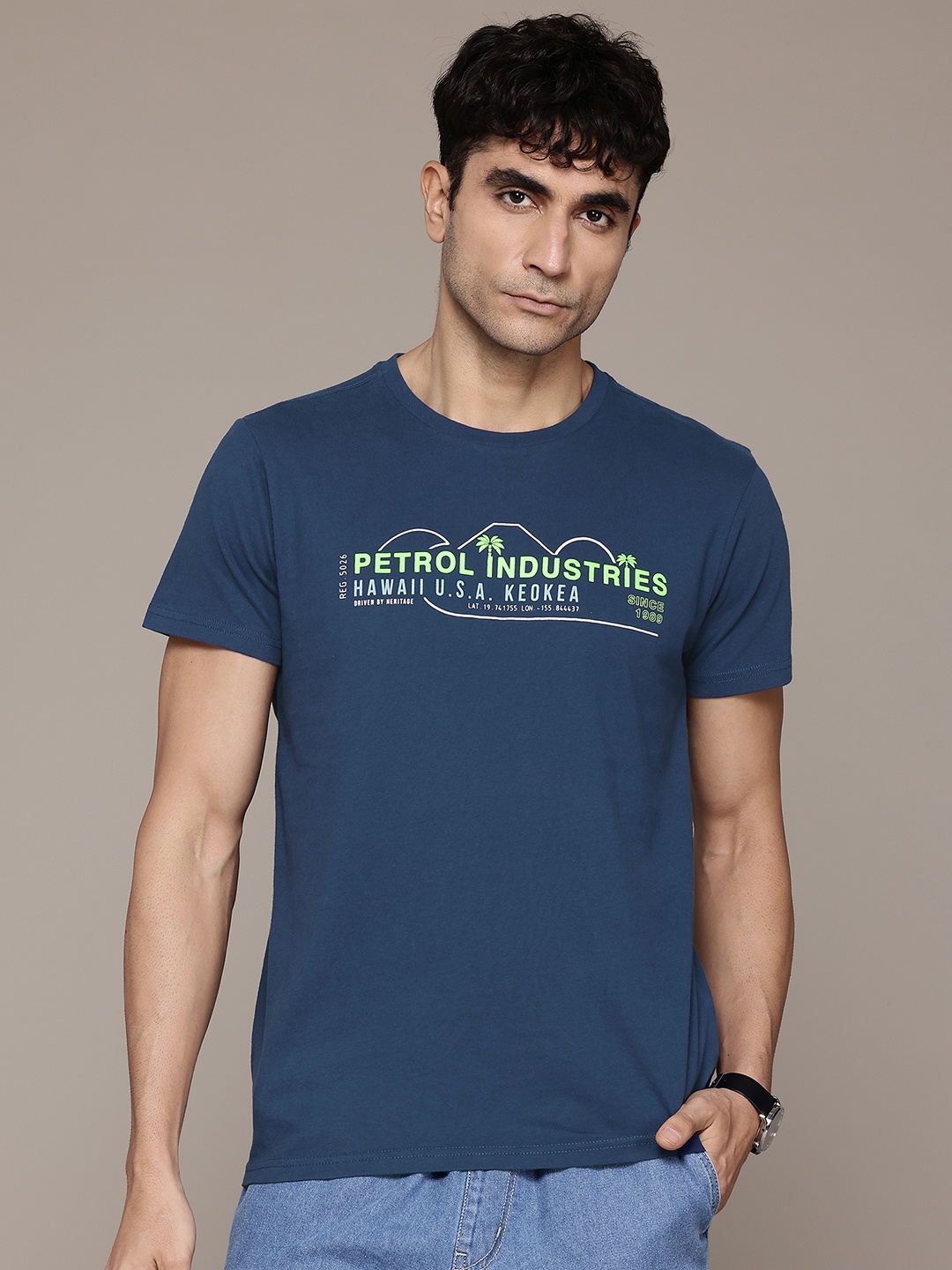 

Petrol Typography Printed T-shirt, Blue