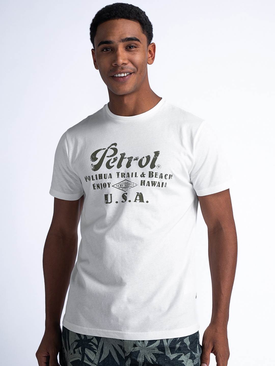 

Petrol Printed Pure Cotton T-shirt, White