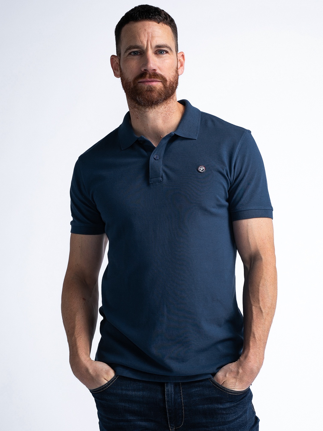 

Petrol Pure Cotton Polo Collar T-shirt, Navy blue