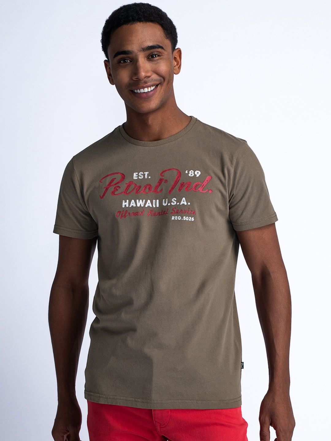 

Petrol Typography Printed Pure Cotton T-shirt, Taupe