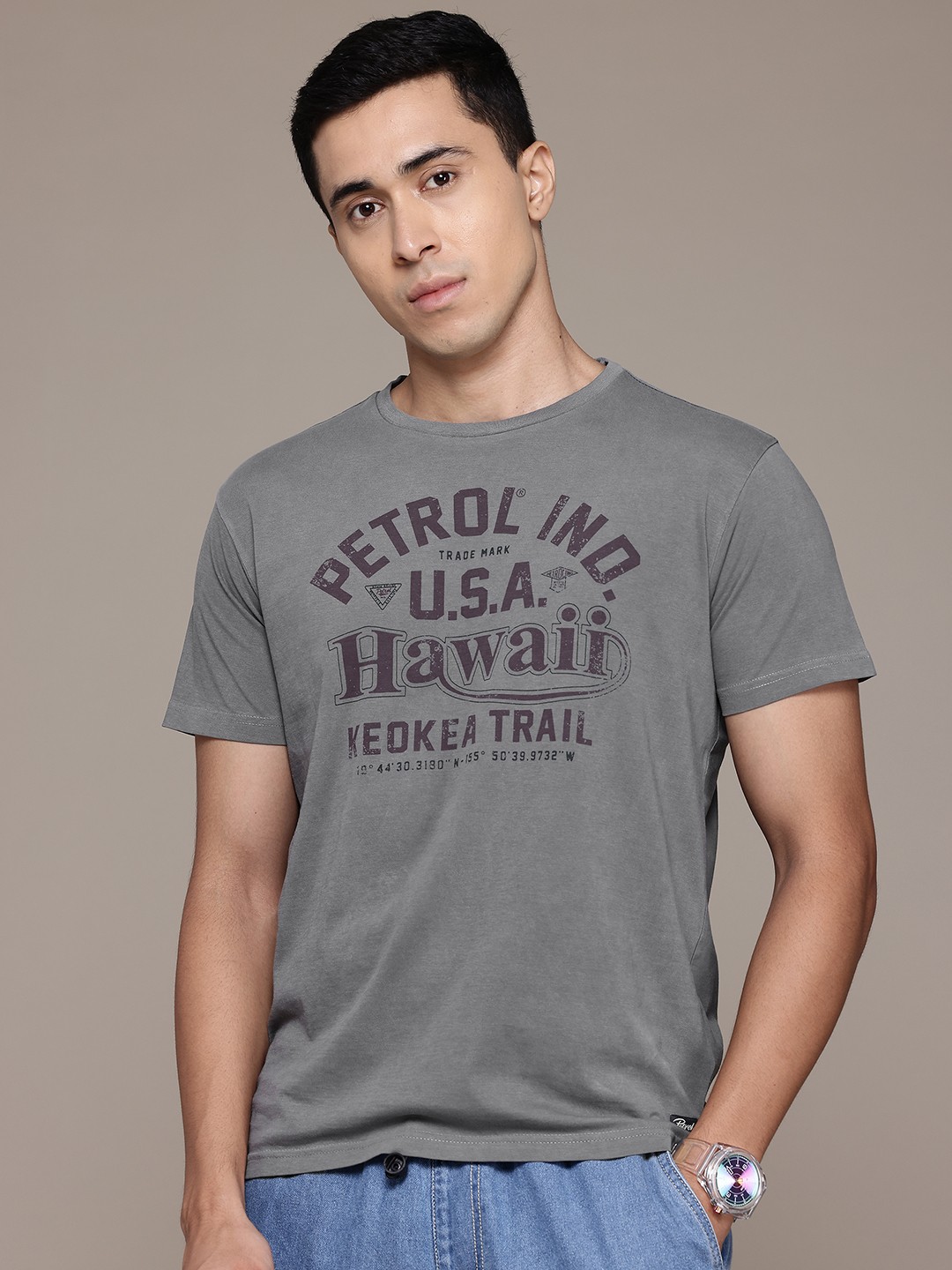 

Petrol Brand Logo Print Pure Cotton T-shirt, Grey